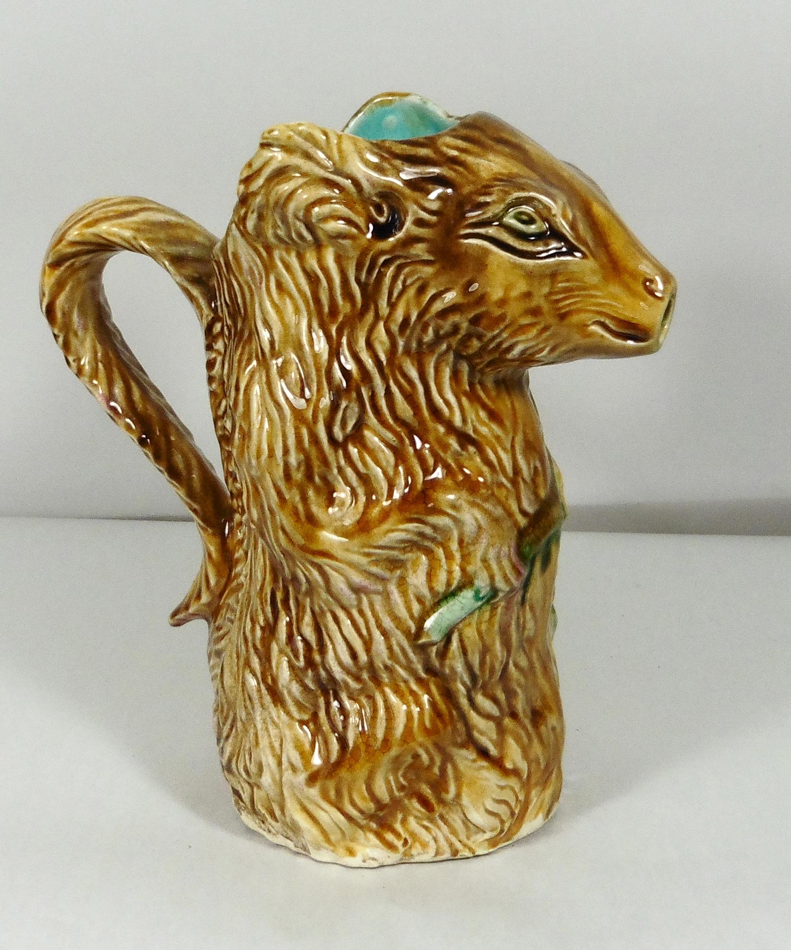 Rare French Majolica Rabbit Pitcher, circa 1900 1