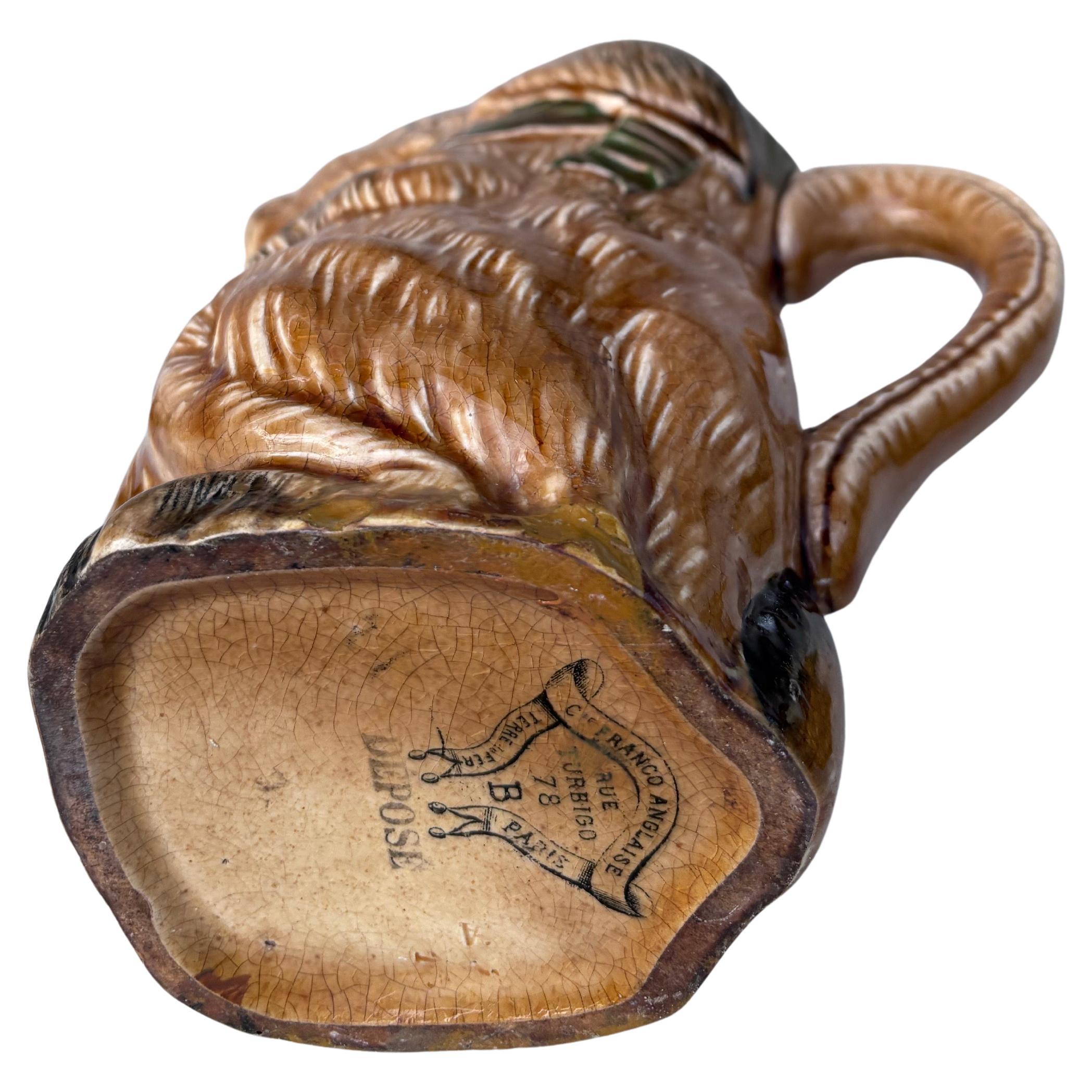 Ceramic Rare French Majolica Rabbit Pitcher, circa 1900 For Sale
