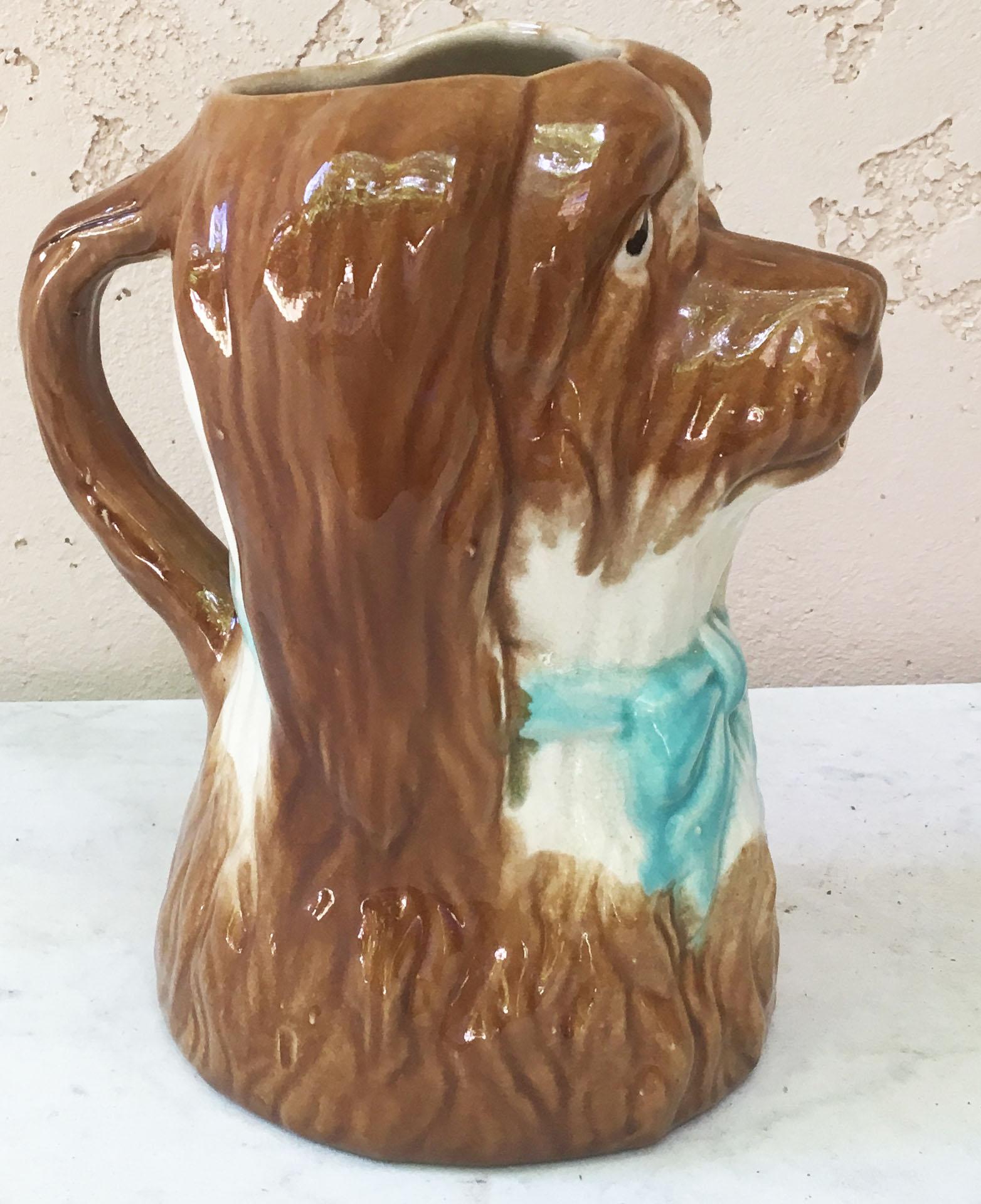 Rare French Majolica Rabbit Pitcher, circa 1900 3