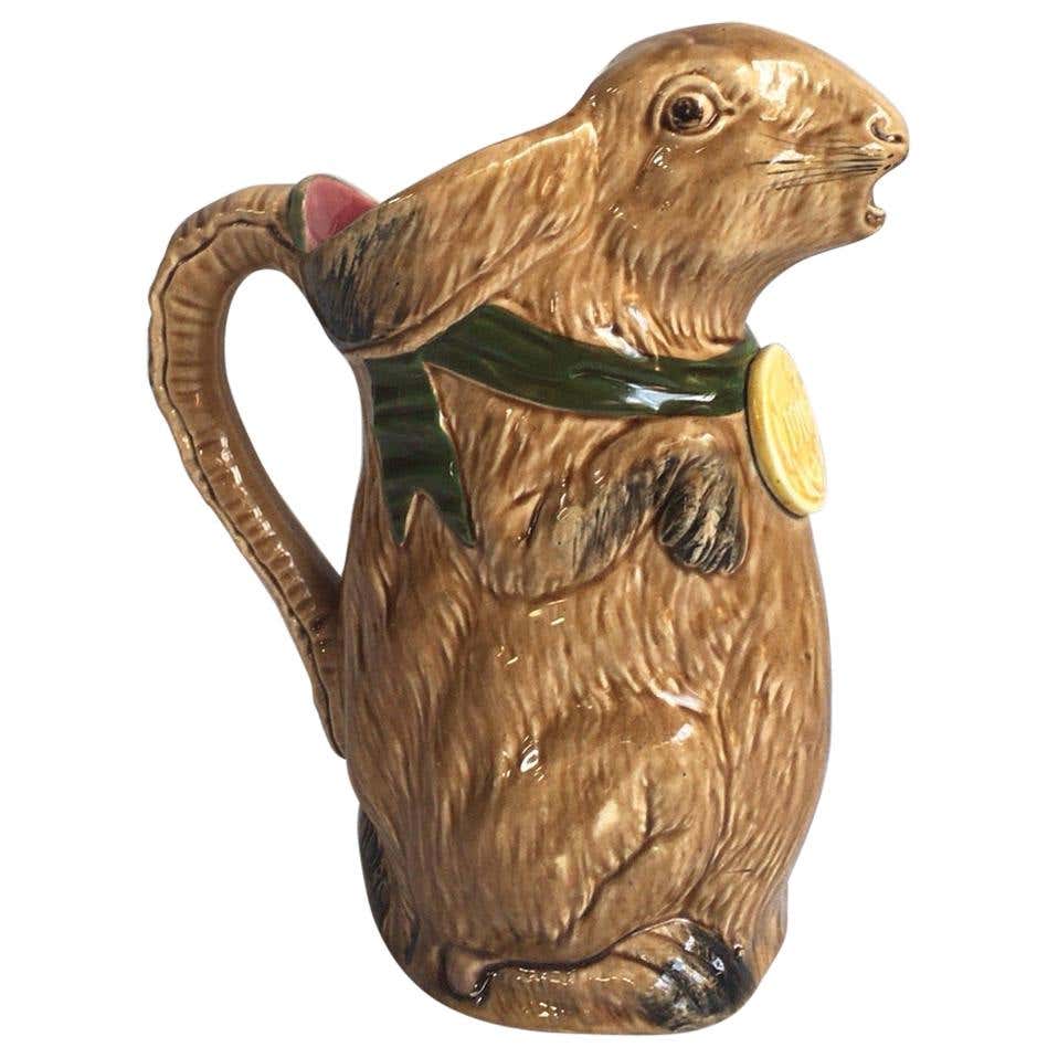 Rare French Majolica Rabbit Pitcher, circa 1900 at 1stDibs