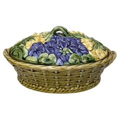 Rare French Majolica Violets Basket Sarreguemines Circa 1920
