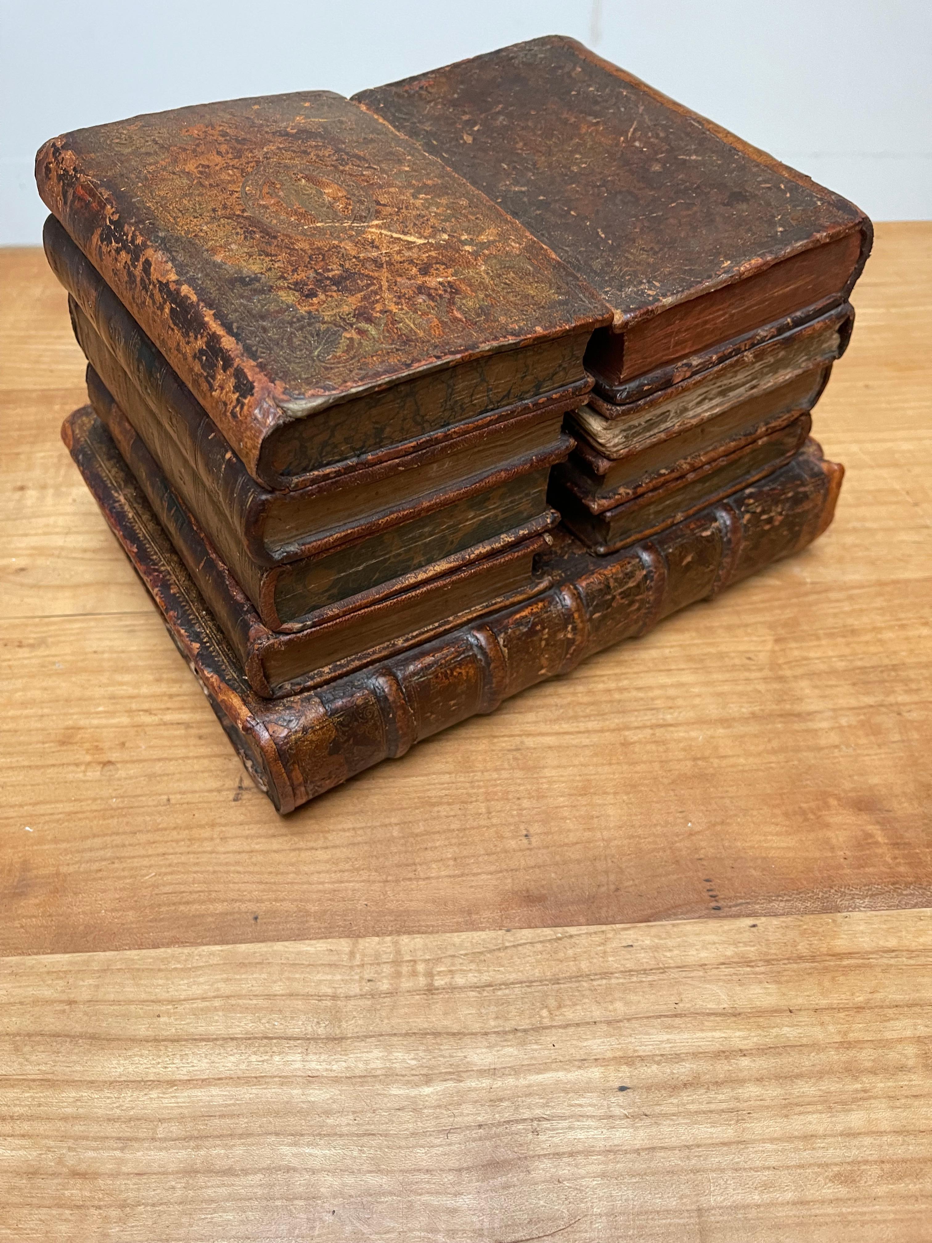 Rare French Mid-1800s Liquor Tantalus Drinks Box w. Two Stacks of Leather Books 4