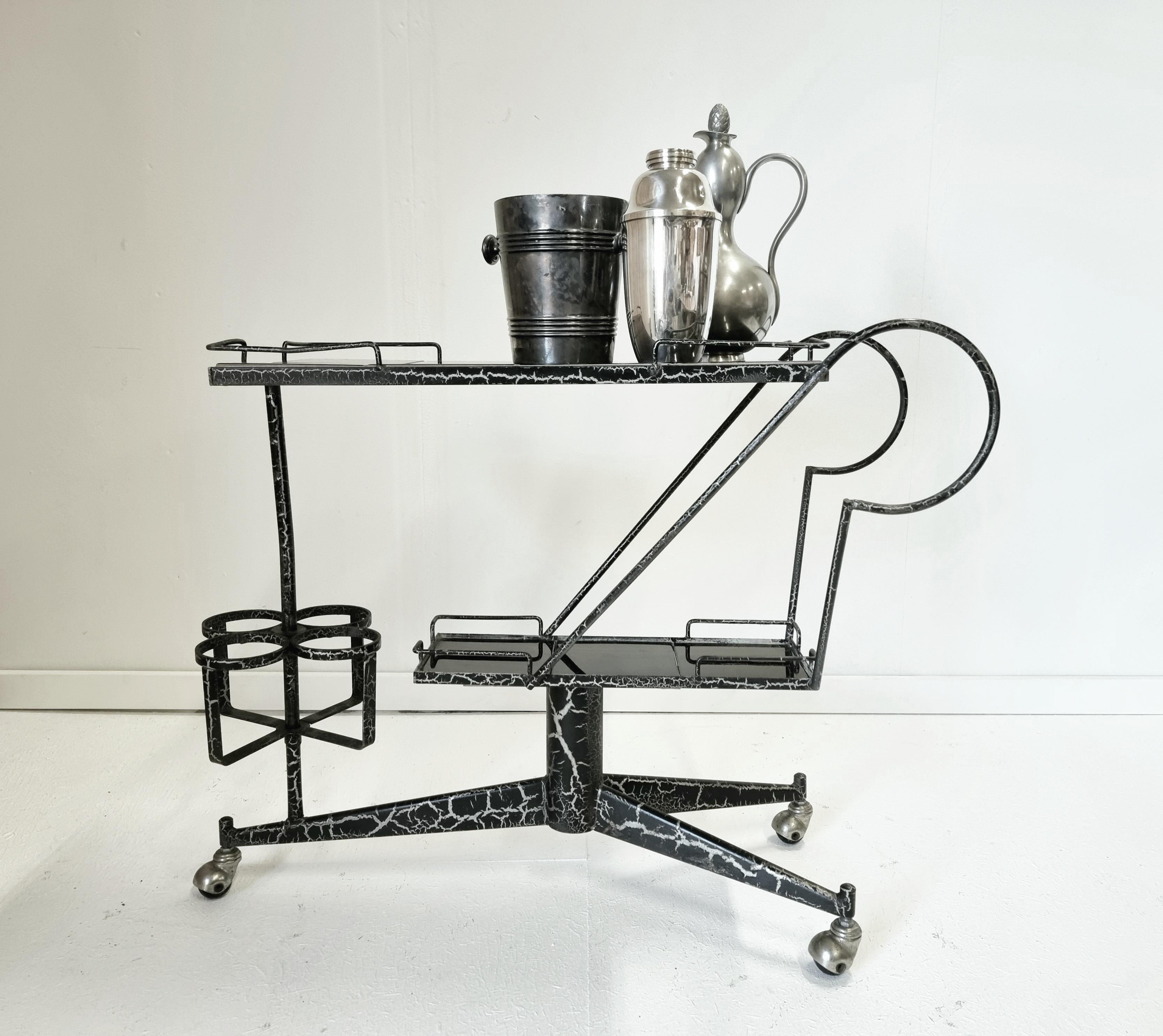 Rare French Midcentury Bar Cart, Steel with Brass Details 5