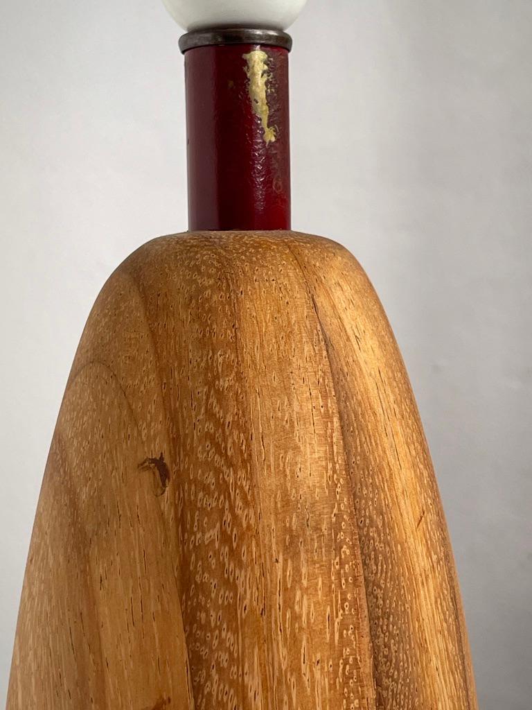 Rare French modern table Lamp carved from Solid Elm Tree with bordeaux top part. For Sale 3