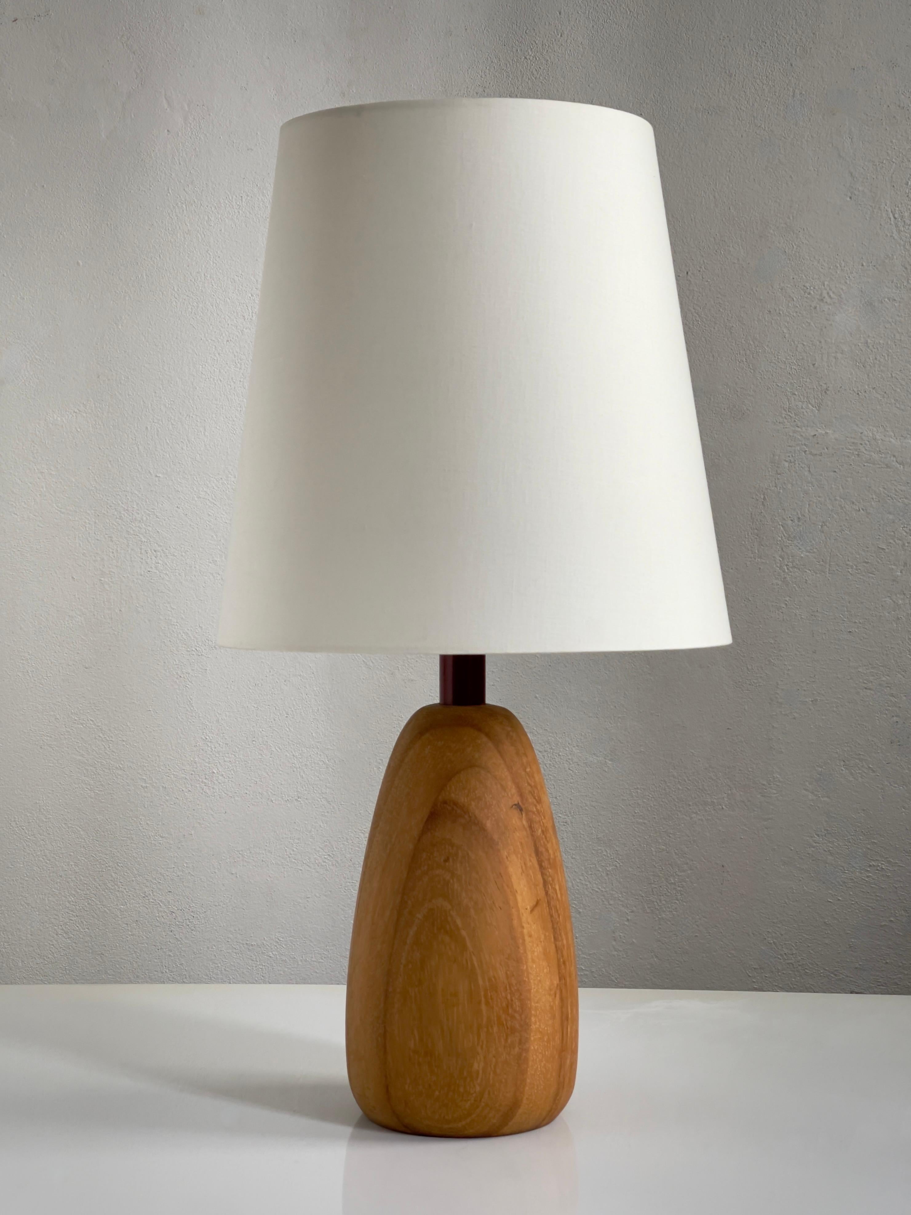 Mid-Century Modern Rare French modern table Lamp carved from Solid Elm Tree with bordeaux top part. For Sale