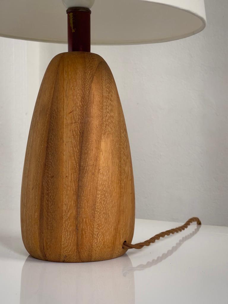 Rare French modern table Lamp carved from Solid Elm Tree with bordeaux top part. For Sale 1