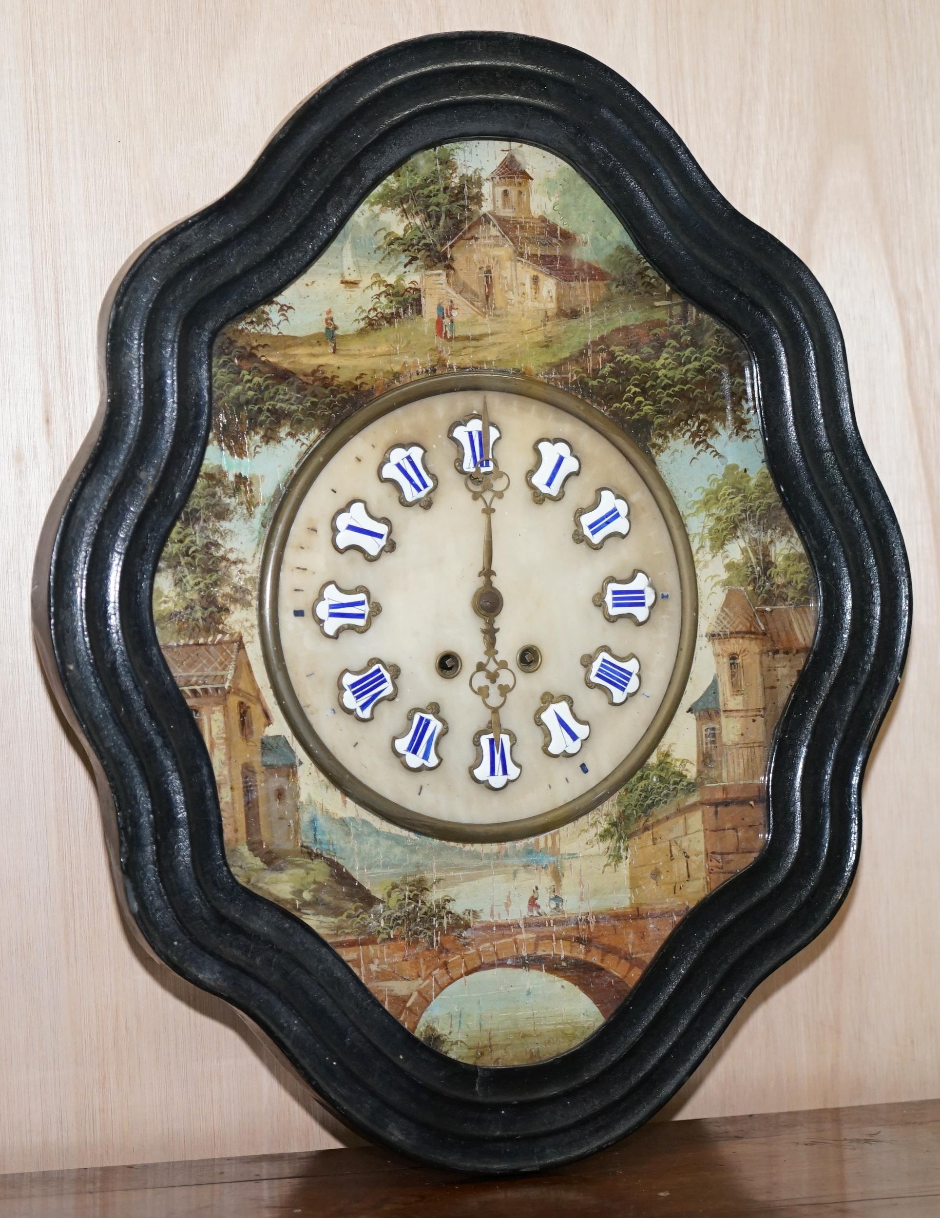 We are delighted to offer for sale this stunning original Napoleon III Oeil De Boeuf wall mounted clock with hand painted rural scene

An absolutely stunning hand painted piece, it would look amazing in any setting

I bought this from a clock