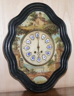 Rare pendule à pendule murale Napoleon III Oeil De Boeuf peinte à la main