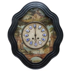 Used Rare French Napoleon III Oeil De Boeuf Hand Painted Wall Mounted Pendulum Clock