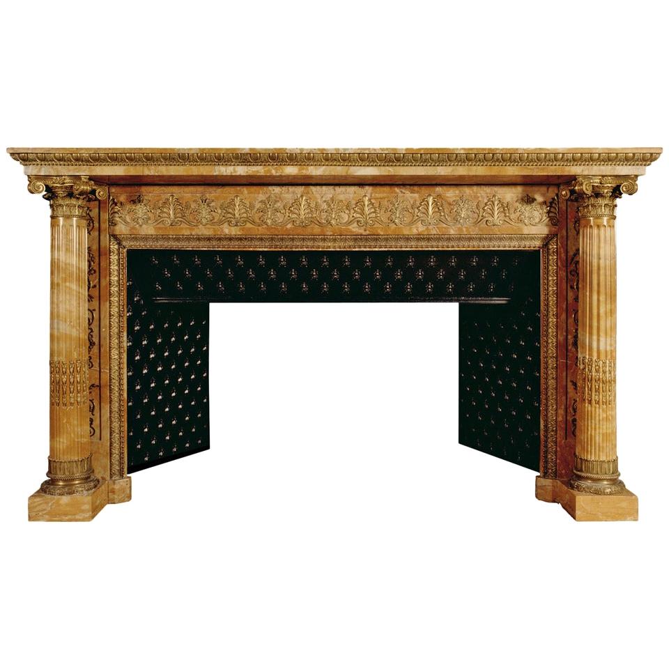 Rare French Napoleonic Empire Sienna Marble Fireplace Mantel