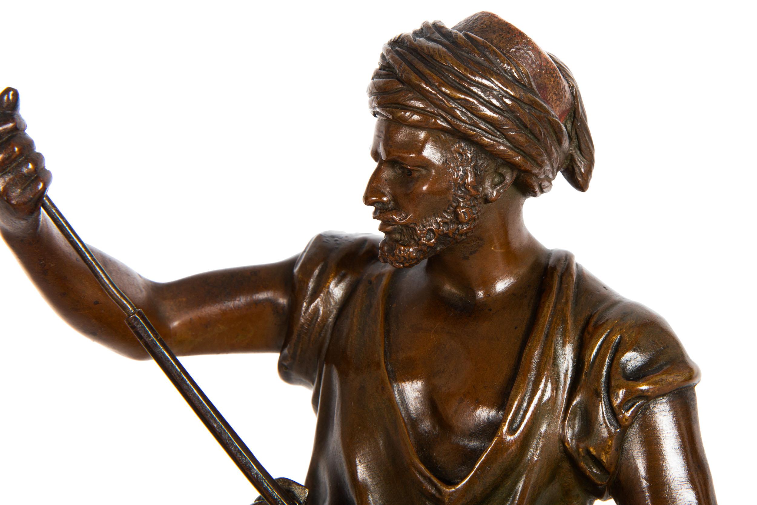 Rare French Orientalist Bronze Sculpture Arab Warrior after Jean Didier Debut For Sale 7