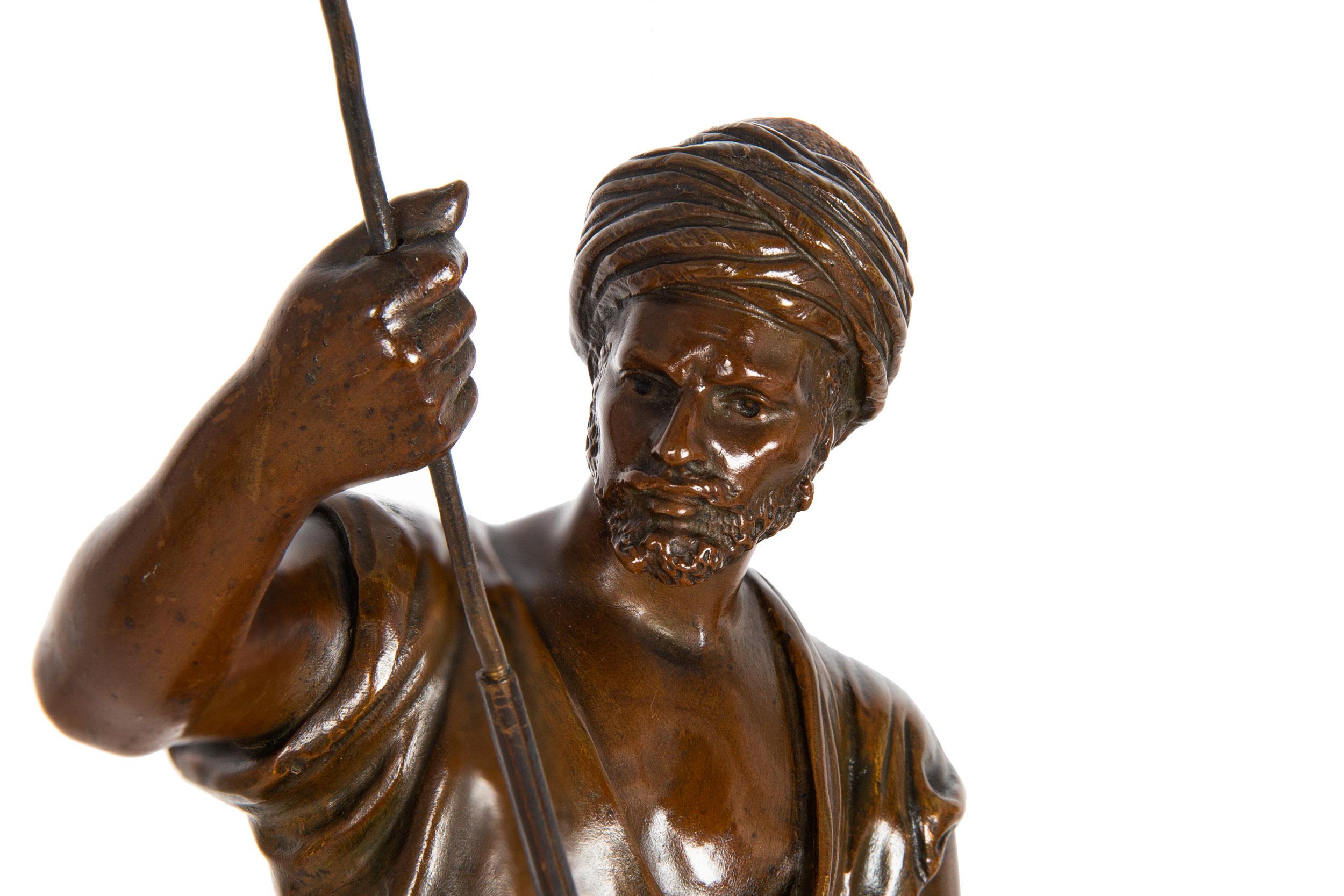 Rare French Orientalist Bronze Sculpture Arab Warrior after Jean Didier Debut For Sale 9