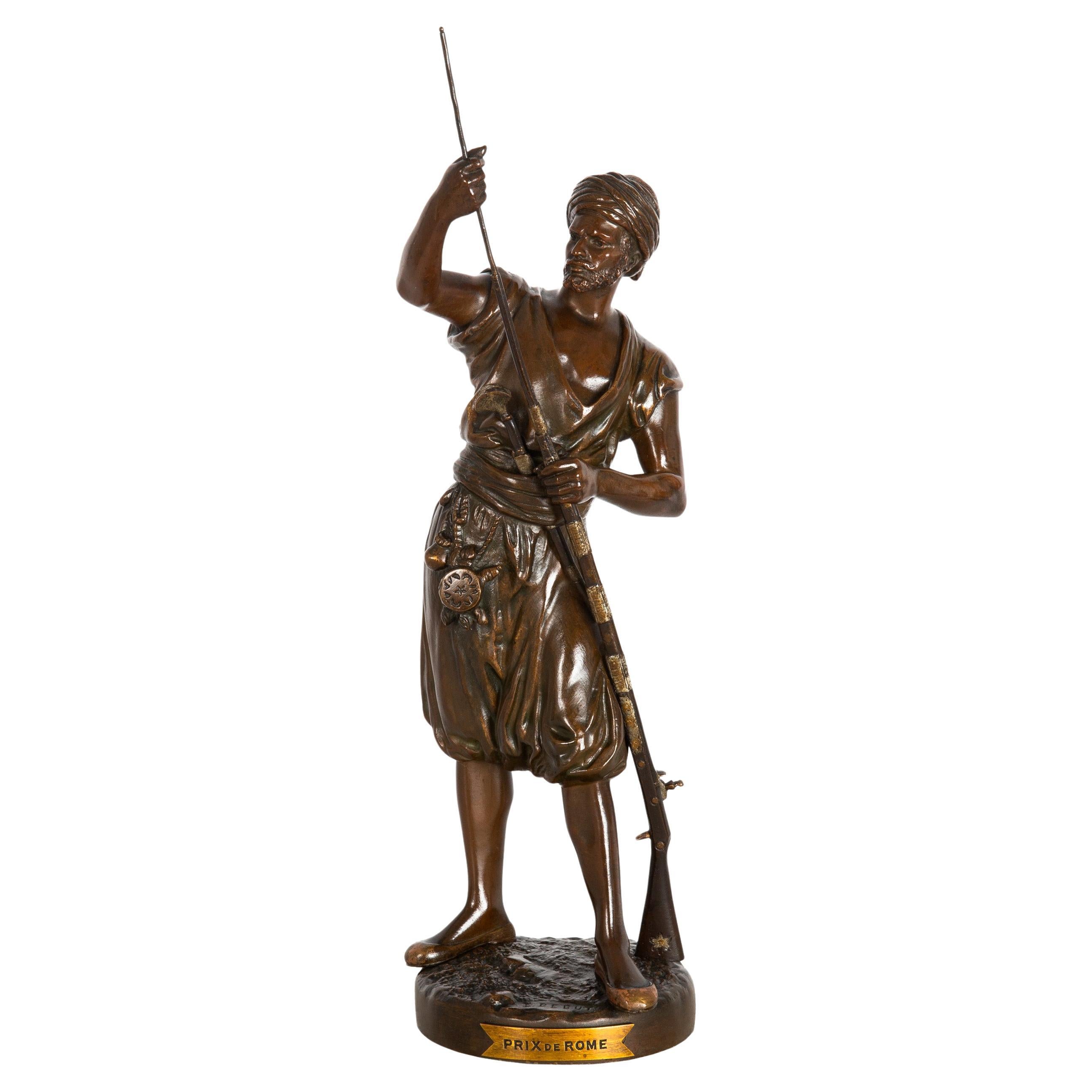 Rare French Orientalist Bronze Sculpture Arab Warrior after Jean Didier Debut For Sale