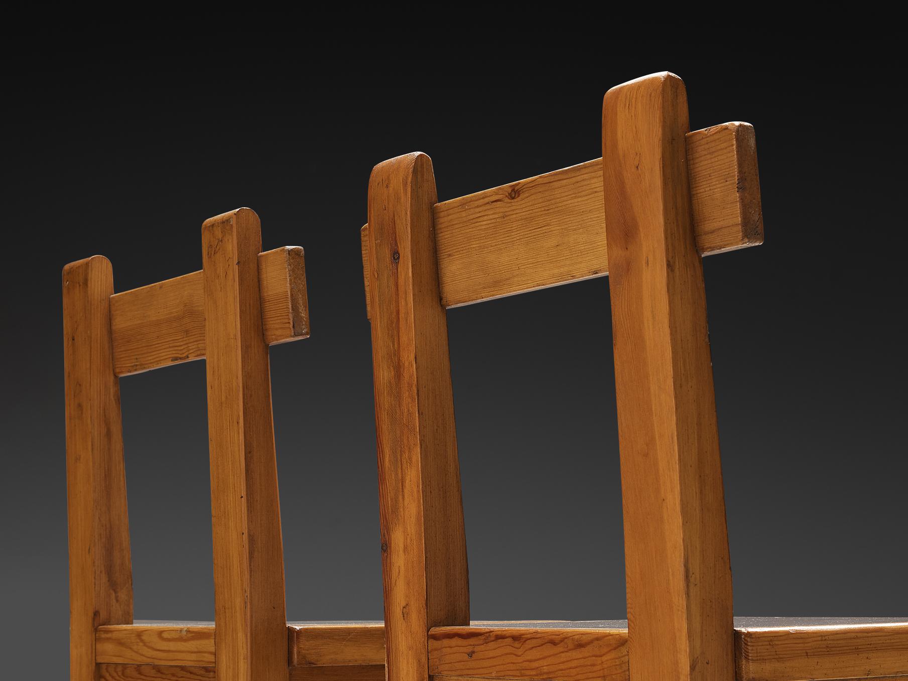 Mid-Century Modern Rare French Pair of Dining Chairs in Pine with Metal Feet For Sale