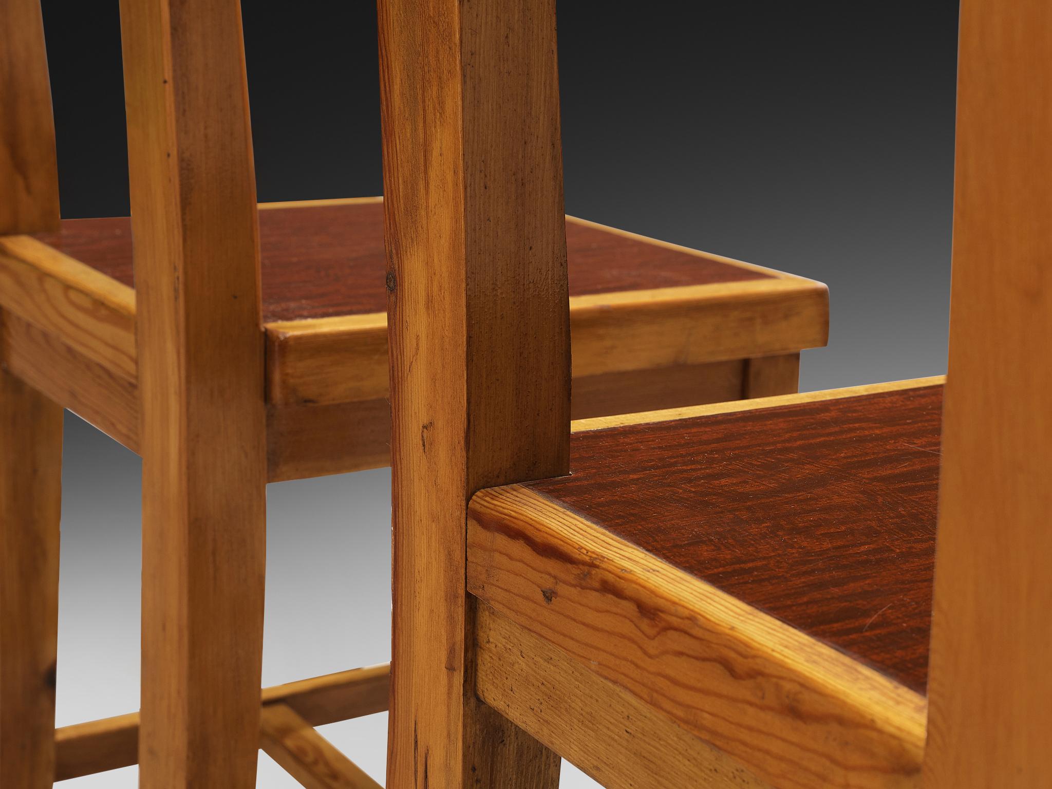 Rare French Pair of Dining Chairs in Pine with Metal Feet For Sale 1