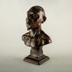 Rare French Patinated Bronze Figural Cigar Lighter w Orientalist Bust, 1900