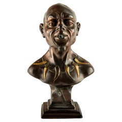 Rare French Patinated Bronze Figural Cigar Lighter w Orientalist Bust, 1900