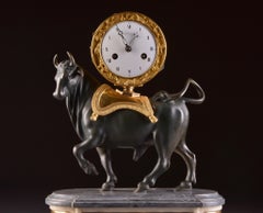 Rare French Patinated Gilt Bronze Directoire/Louis XVI Bull Clock, Gaston Jolly