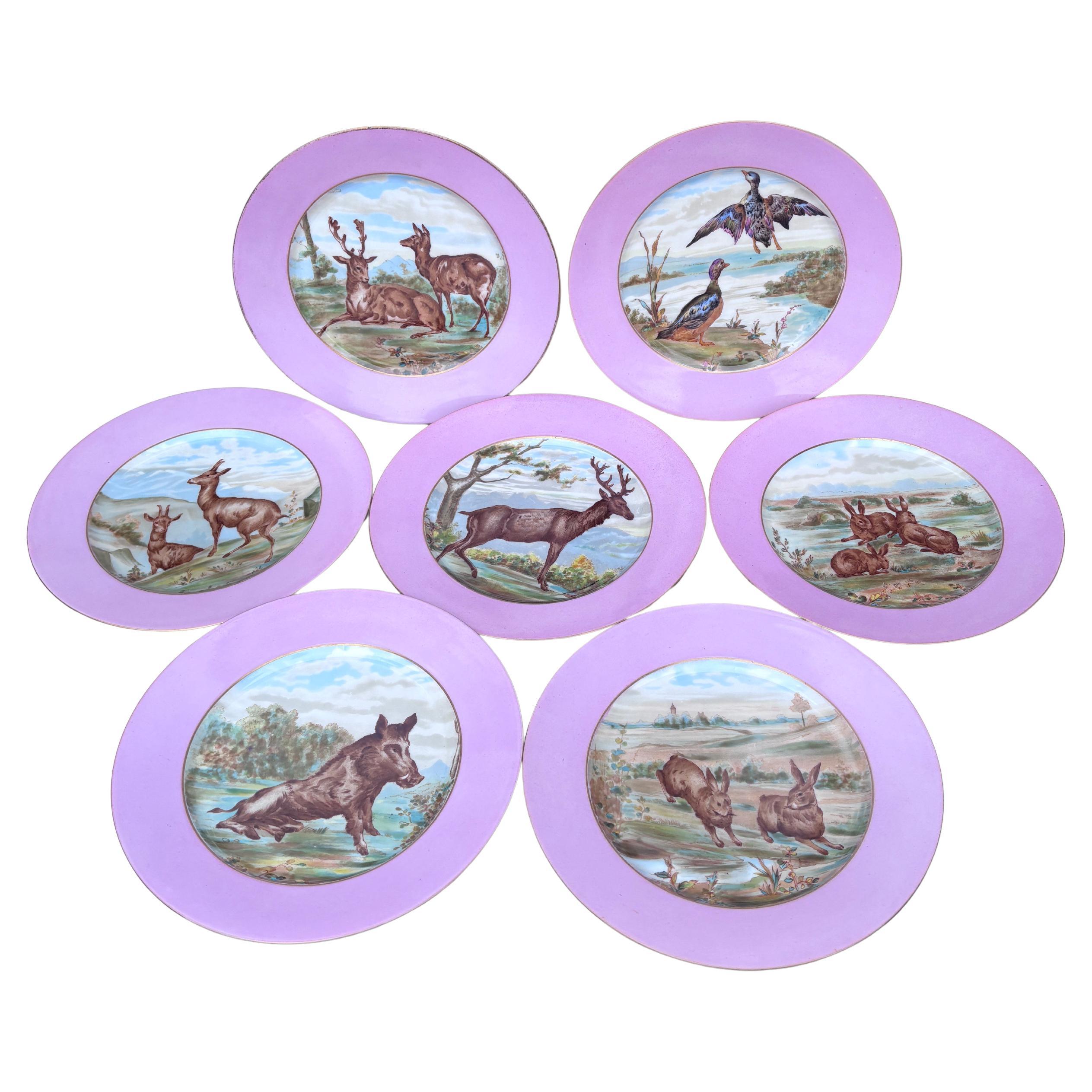 Rare French Porcelain Set of 8 Wild Animals Plates Haviland Limoges Circa 1890 For Sale