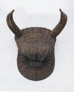 Rare French Provincial Vintage Wicker Toro Bull’s Head Wall Decoration