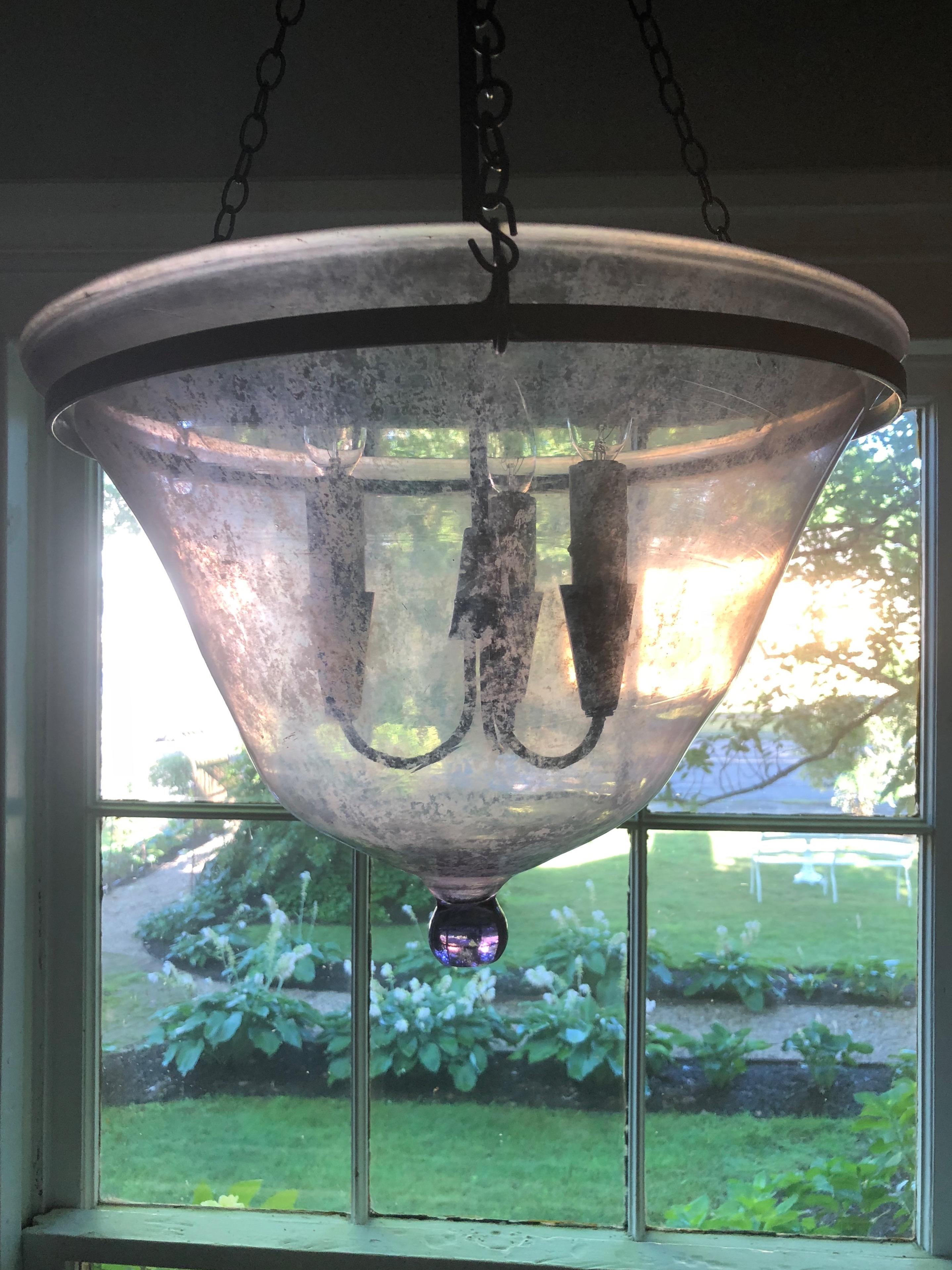 Rare French 19th Century Purple Glass Melon Cloche Hanging Light In Good Condition In Woodbury, CT