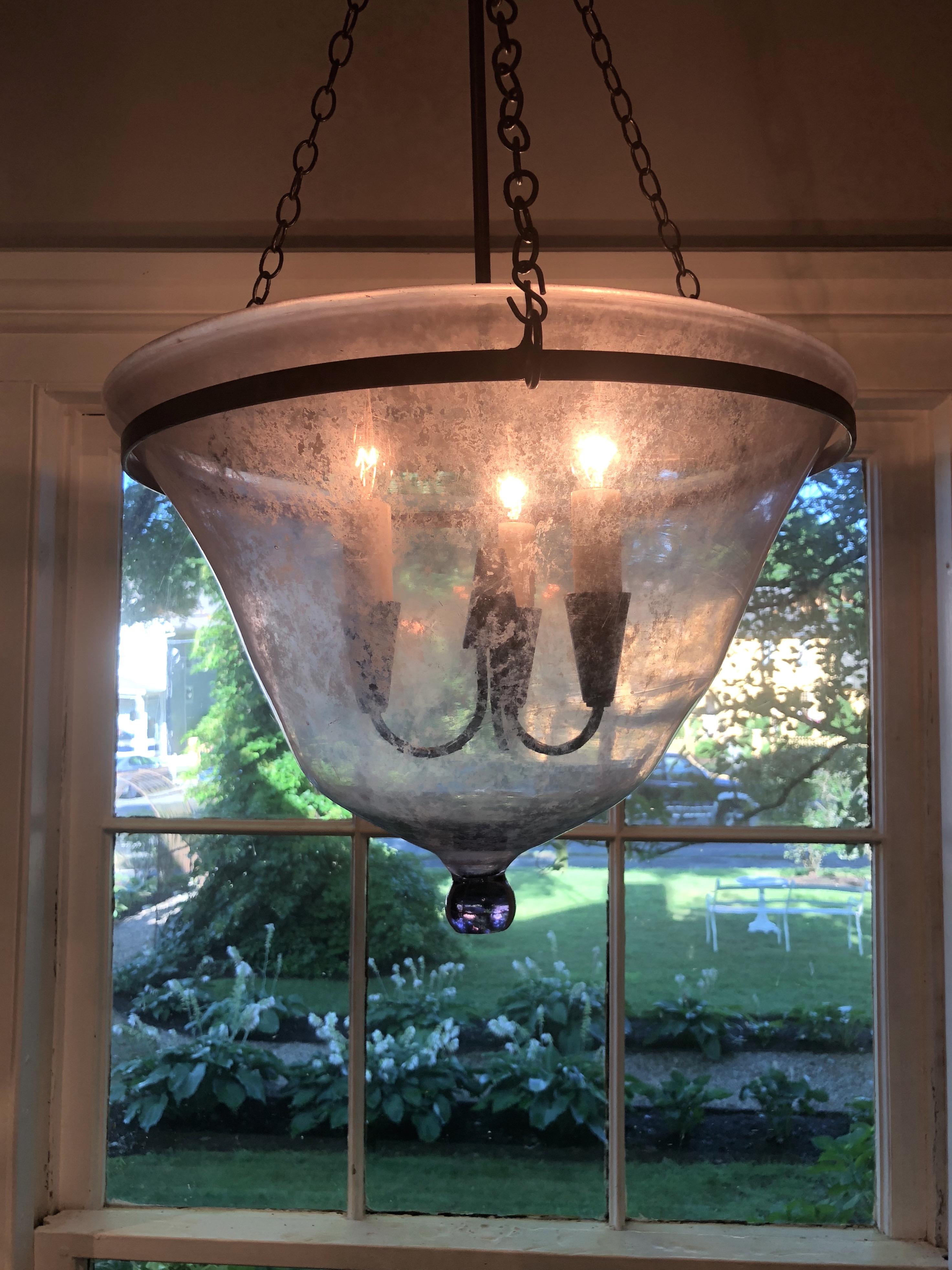 Rare French 19th Century Purple Glass Melon Cloche Hanging Light 1