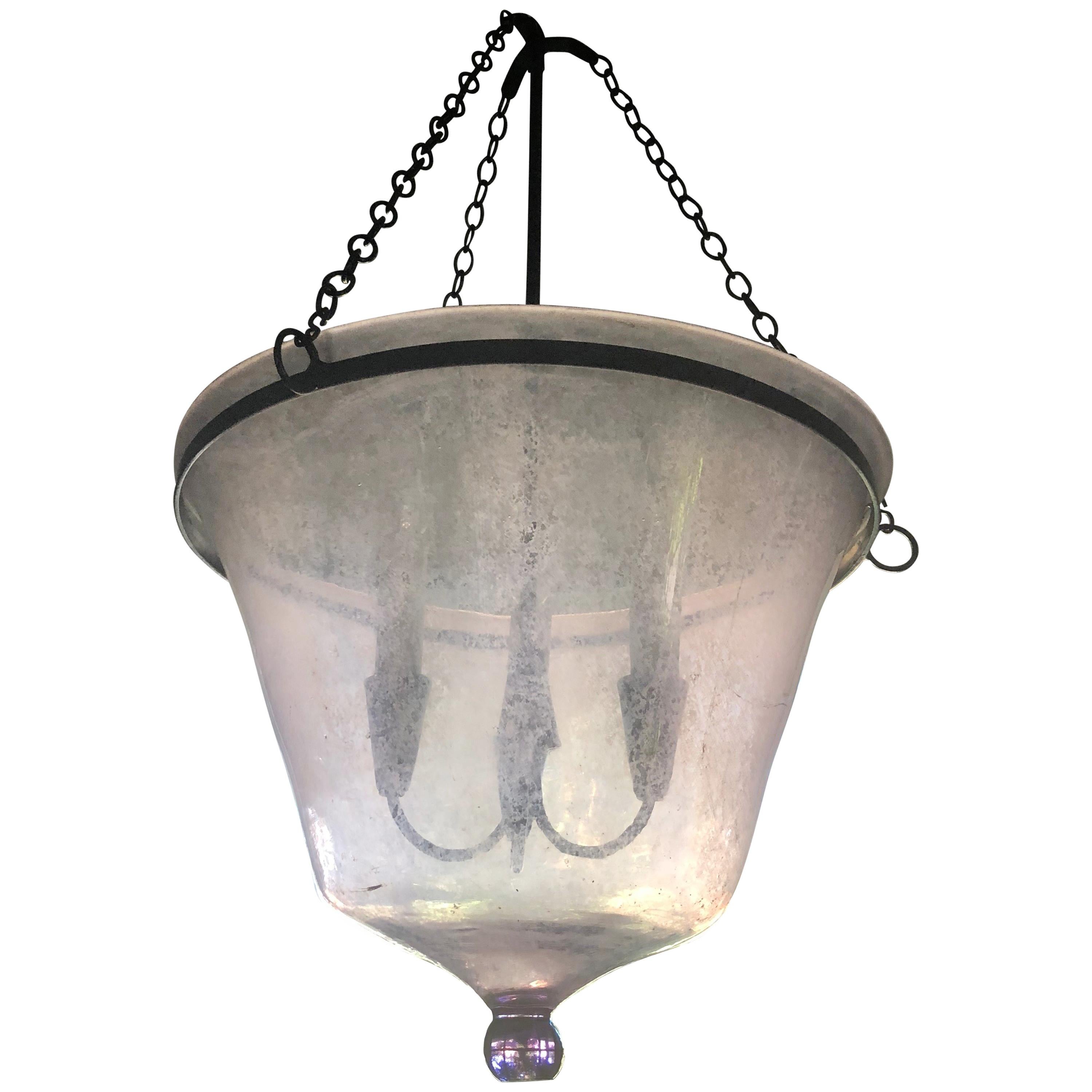 Rare French 19th Century Purple Glass Melon Cloche Hanging Light