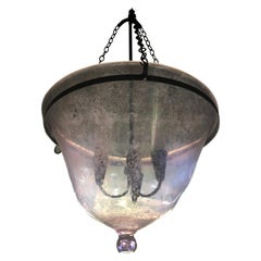 Rare French 19th Century Purple Glass Melon Cloche Hanging Light