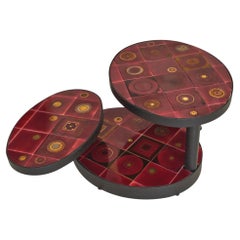 Table basse pivotante rare en céramique rouge française, signée Georges Pelletier, années 1970
