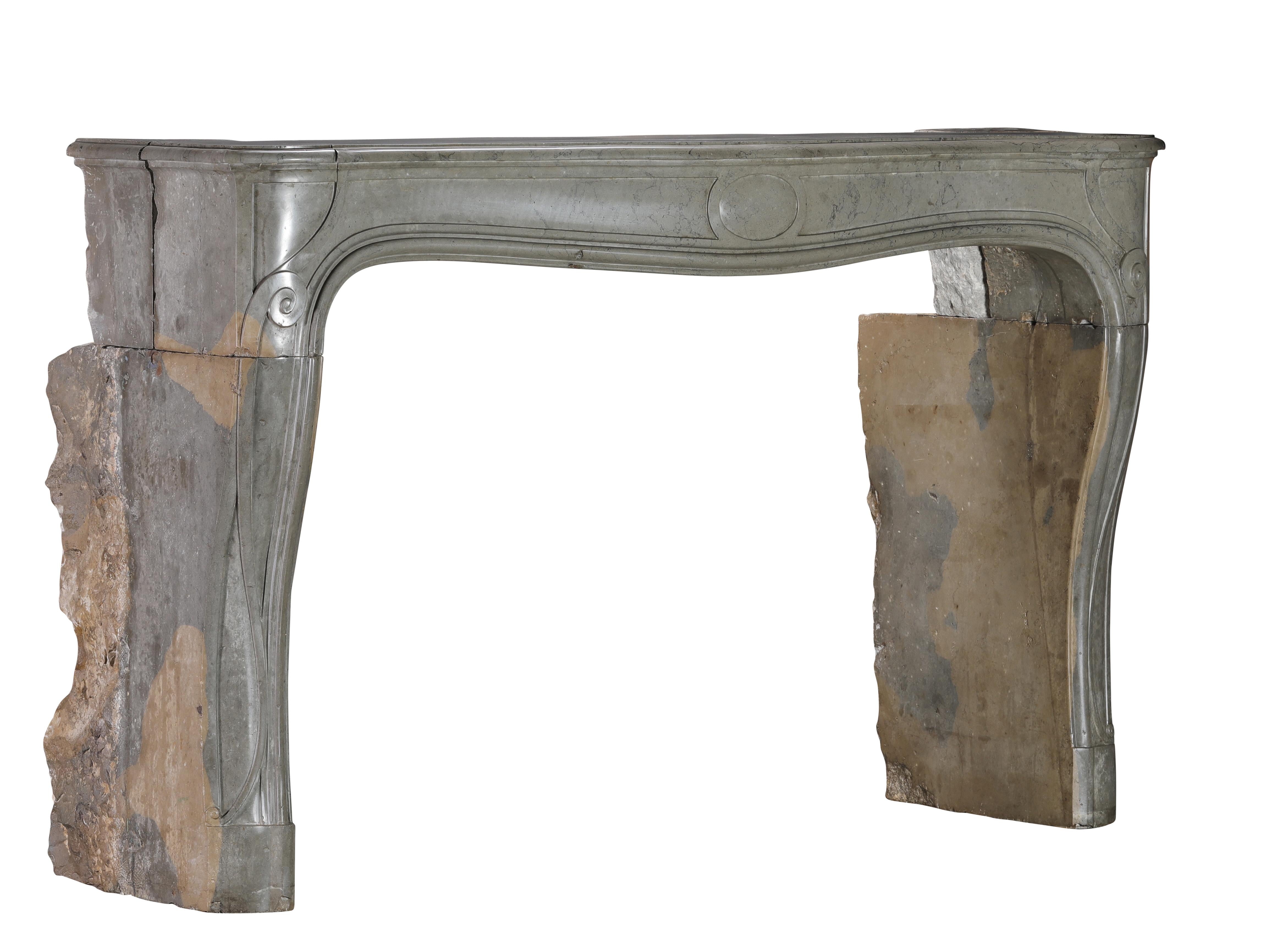 Rare French Regency Fireplace Mantel - Grey-Green Marble - Mastic Hues For Sale 12