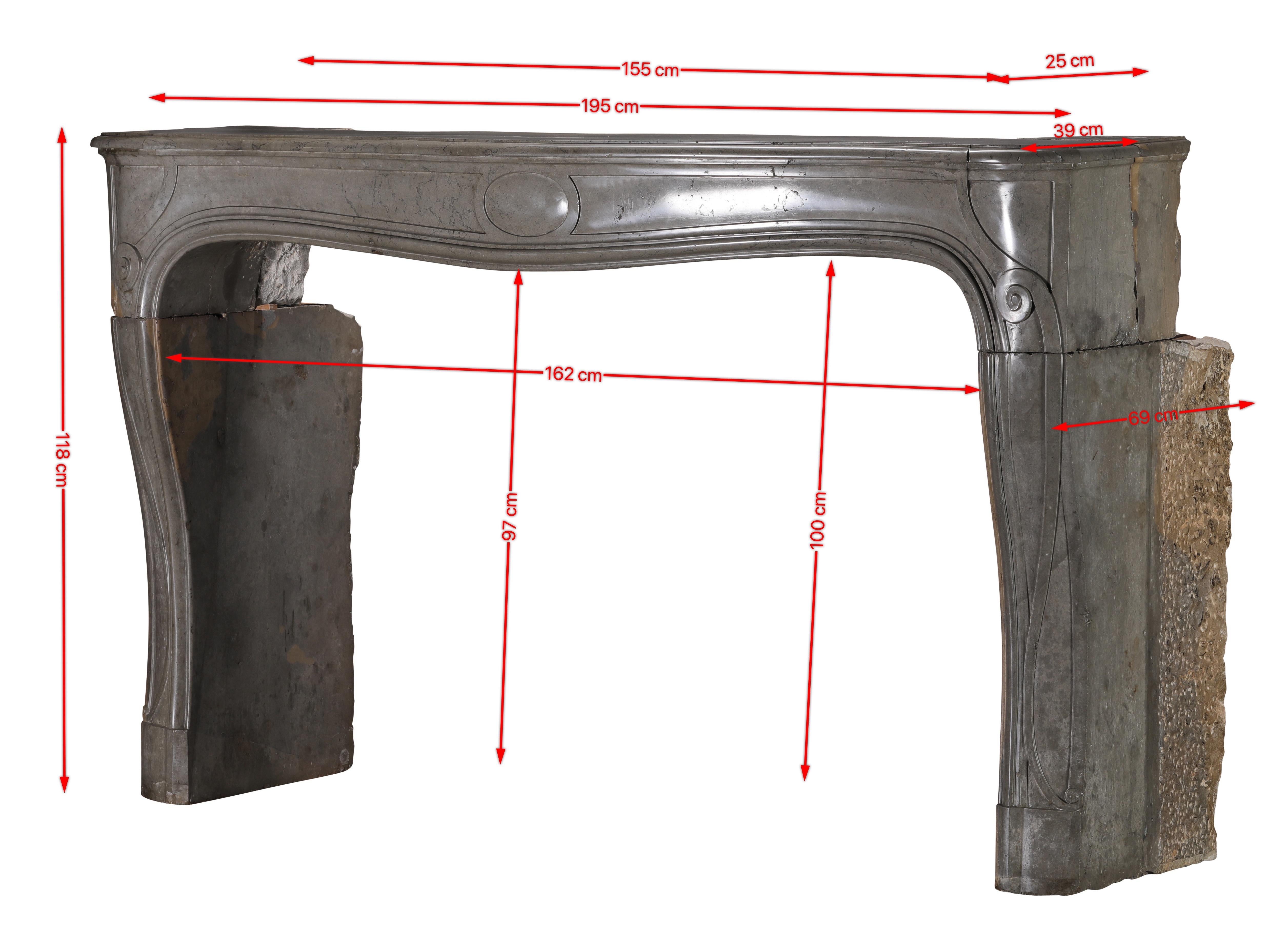 Hand-Carved Rare French Regency Fireplace Mantel - Grey-Green Marble - Mastic Hues For Sale