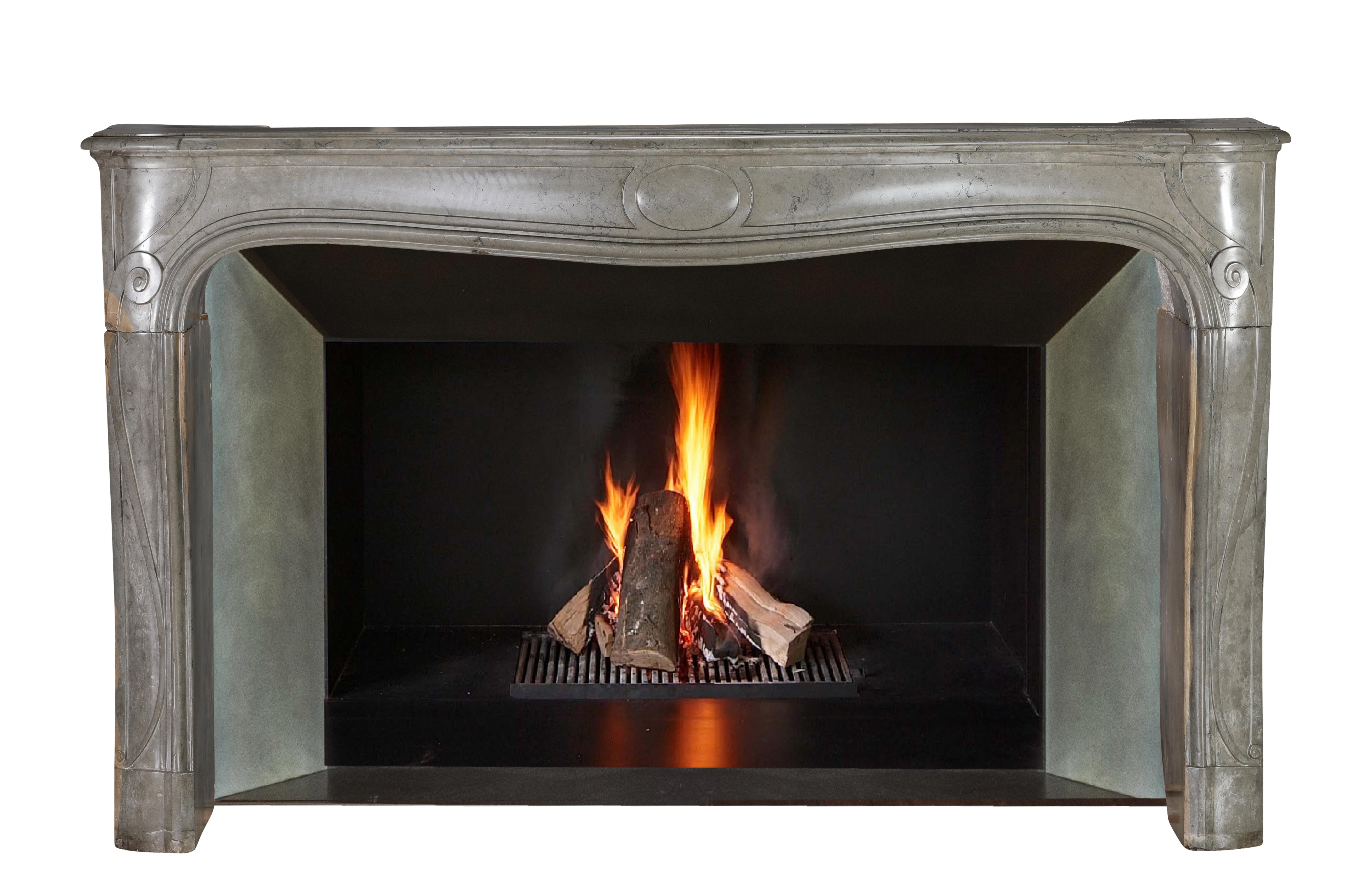 Rare French Regency Fireplace Mantel - Grey-Green Marble - Mastic Hues In Excellent Condition For Sale In Beervelde, BE