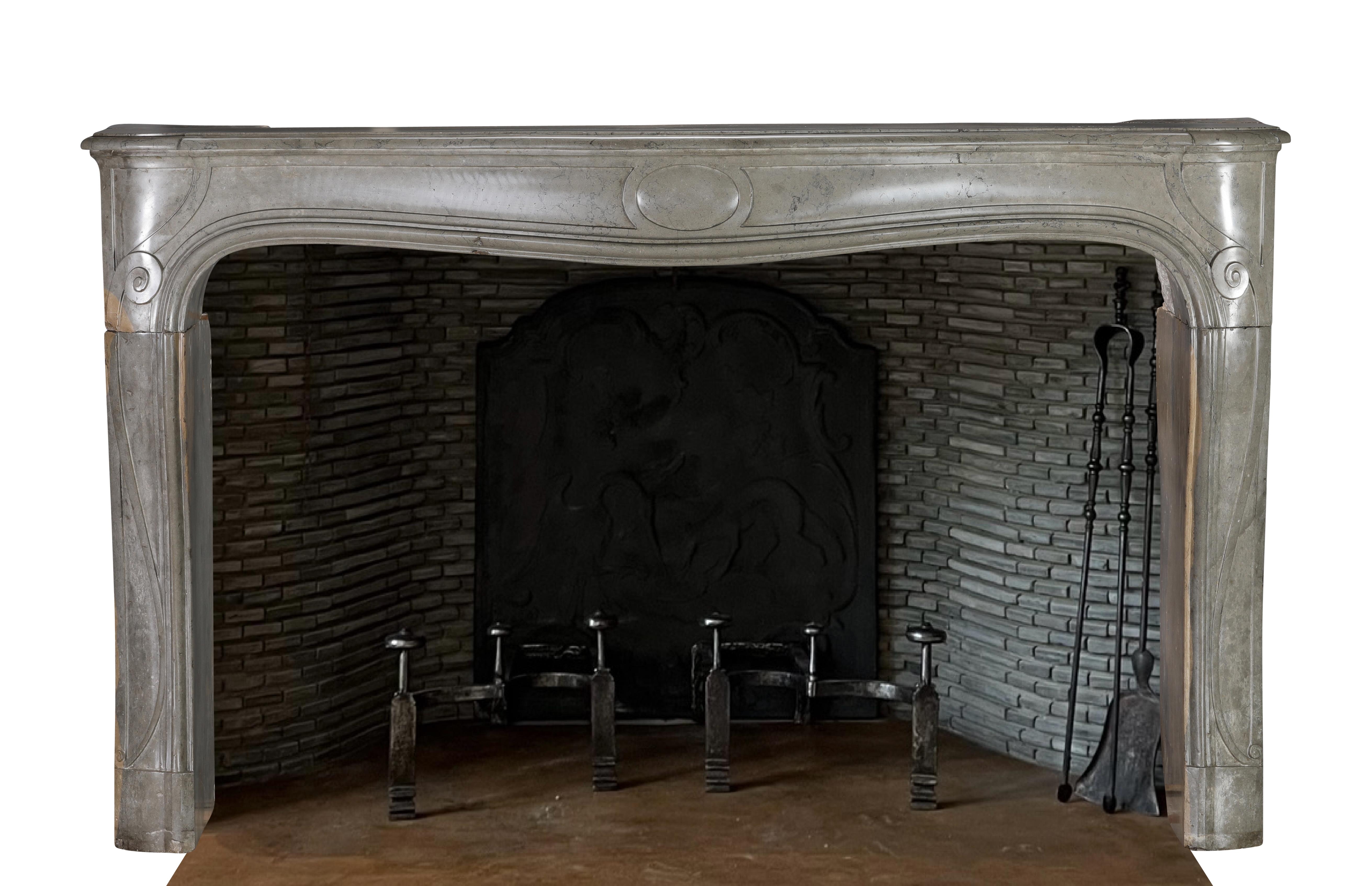 17th Century Rare French Regency Fireplace Mantel - Grey-Green Marble - Mastic Hues For Sale