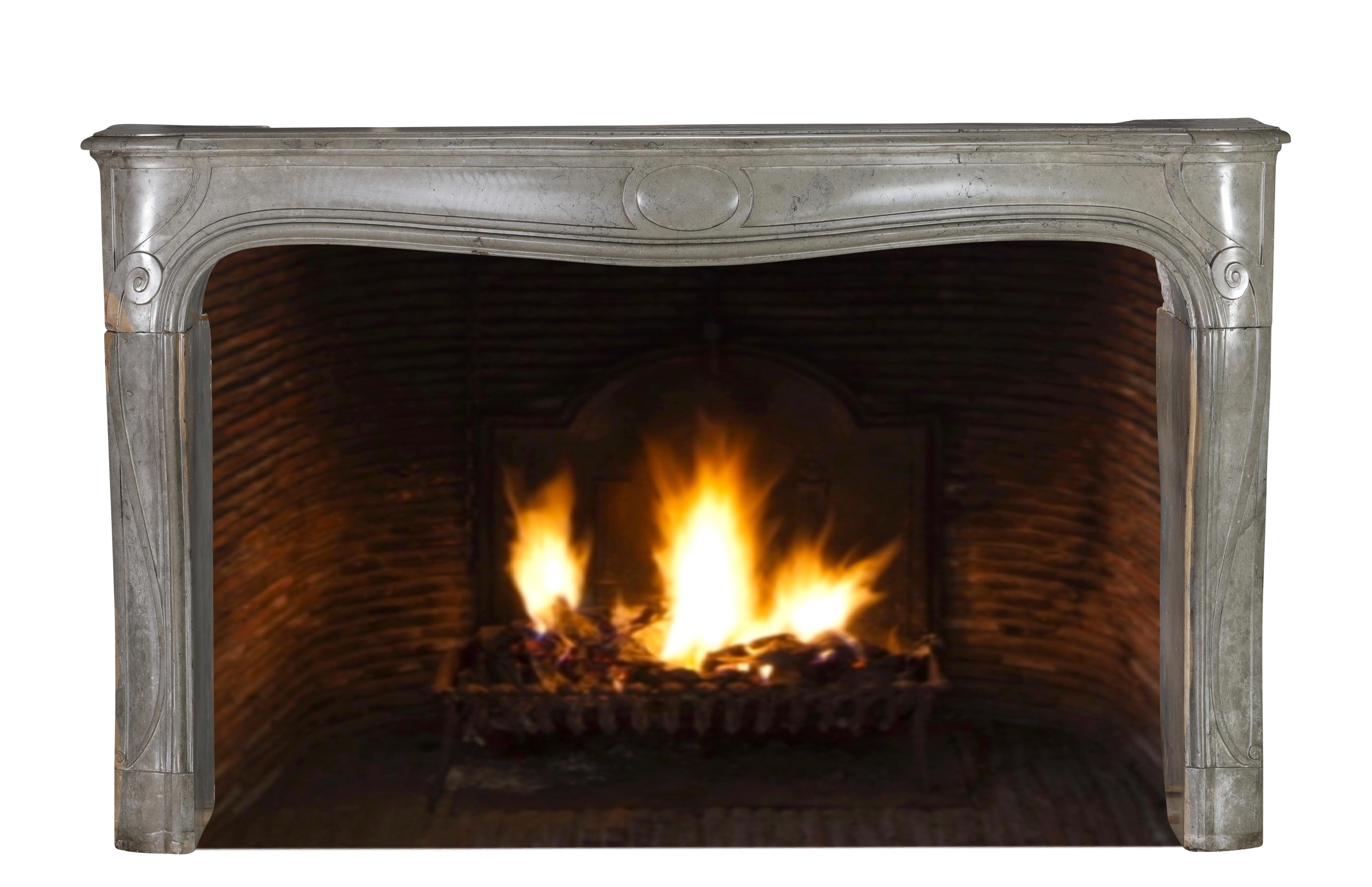 Stone Rare French Regency Fireplace Mantel - Grey-Green Marble - Mastic Hues For Sale