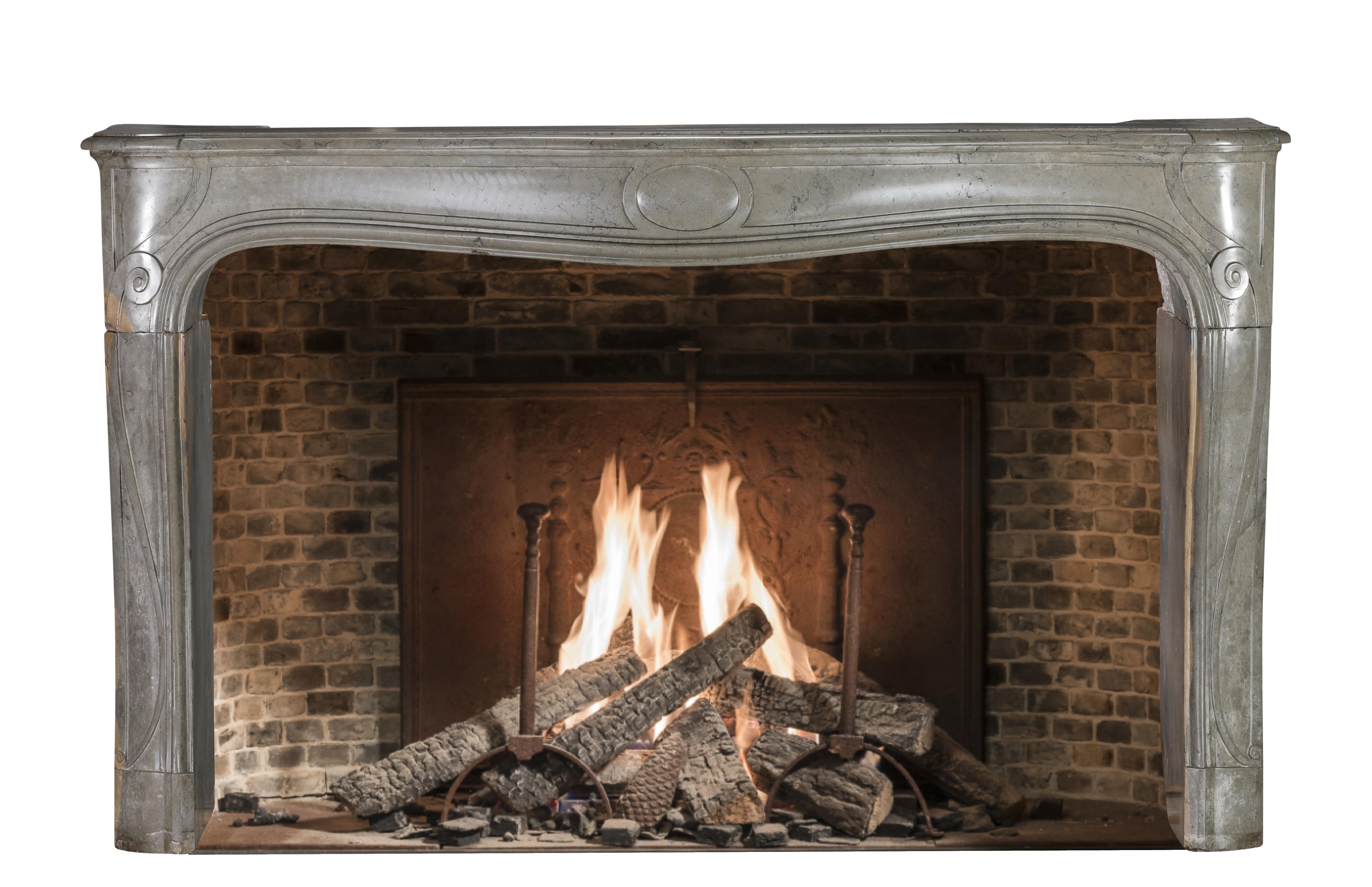 Rare French Regency Fireplace Mantel - Grey-Green Marble - Mastic Hues For Sale 1