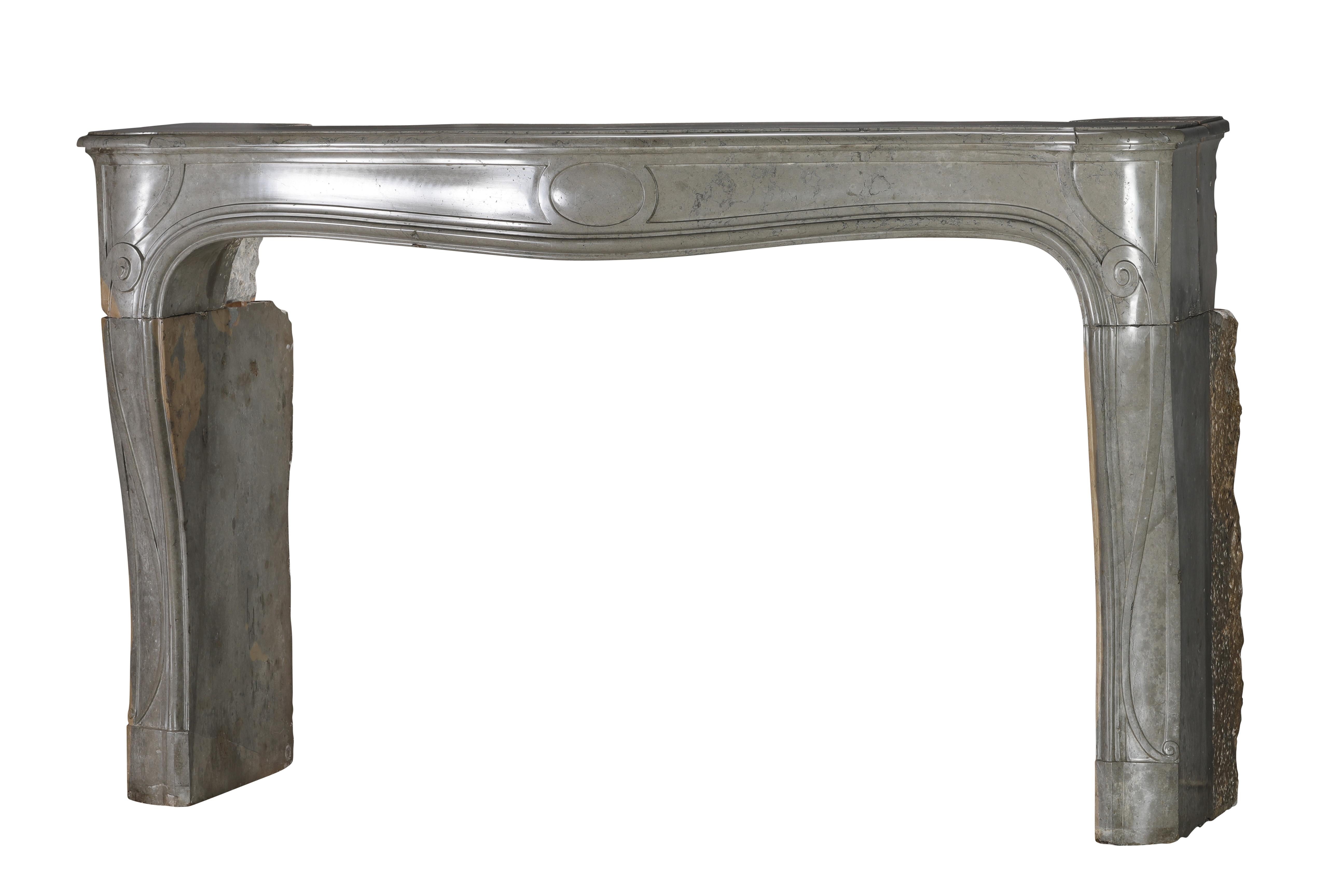 Rare French Regency Fireplace Mantel - Grey-Green Marble - Mastic Hues For Sale 2