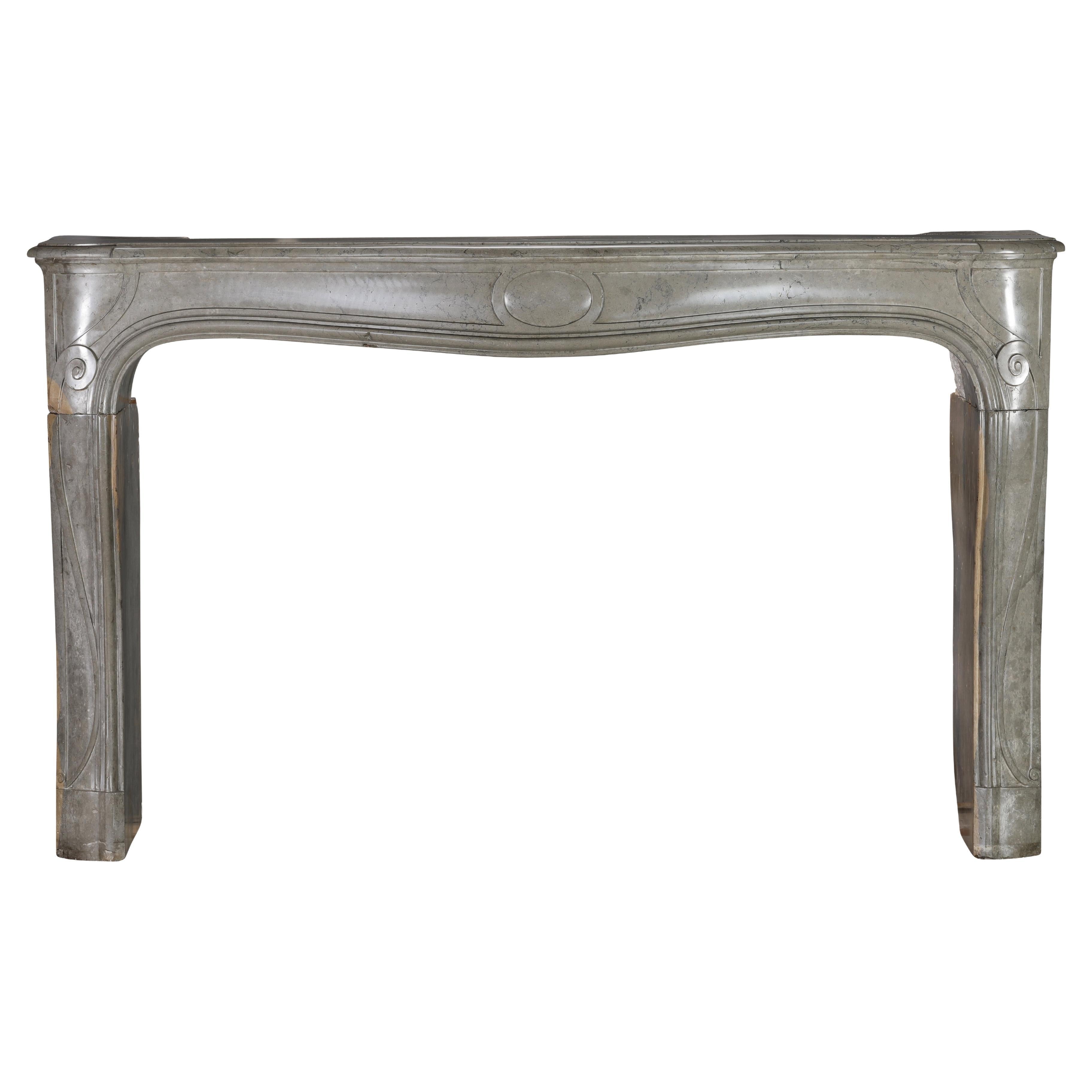Rare French Regency Fireplace Mantel - Grey-Green Marble - Mastic Hues For Sale
