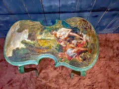 Rare French Rococo style "violin" table, in painted wood XIXème
