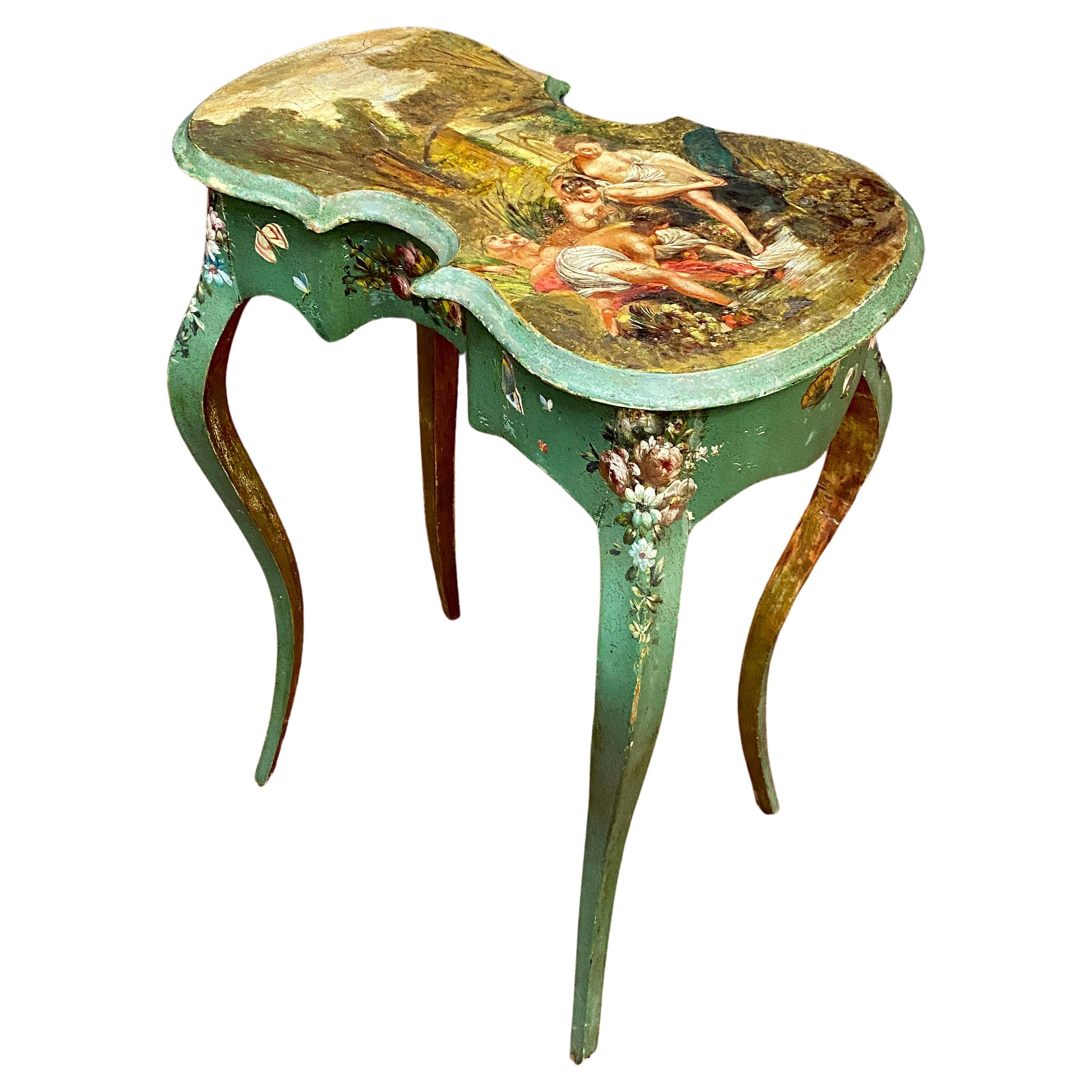 Rare French Rococo style "violin" table, in painted wood XIXème