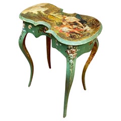 Rare French Rococo style "violin" table, in painted wood XIXème