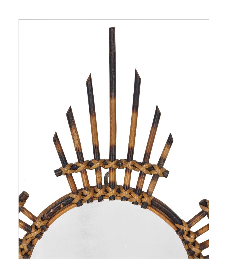 Milieu du XXe siècle Rare miroir mural solaire en bambou rond, 1960s en vente