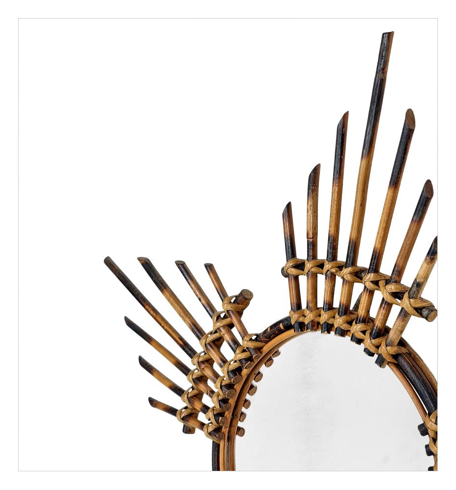 Rare miroir mural solaire en bambou rond, 1960s en vente 1