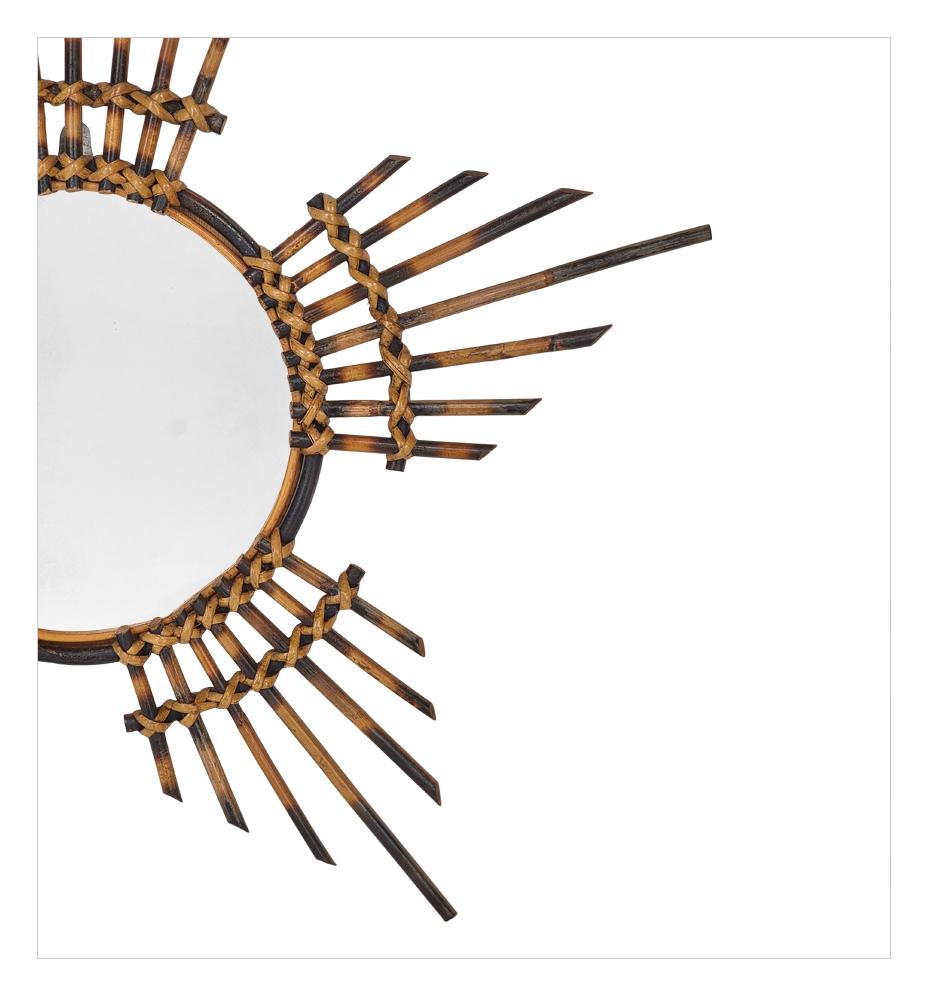 Rare miroir mural solaire en bambou rond, 1960s en vente 2