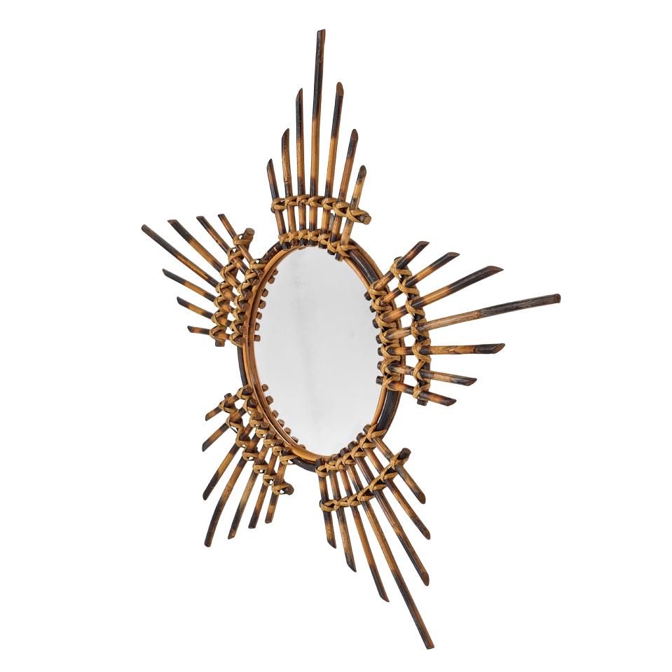 Rare miroir mural solaire en bambou rond, 1960s en vente 3