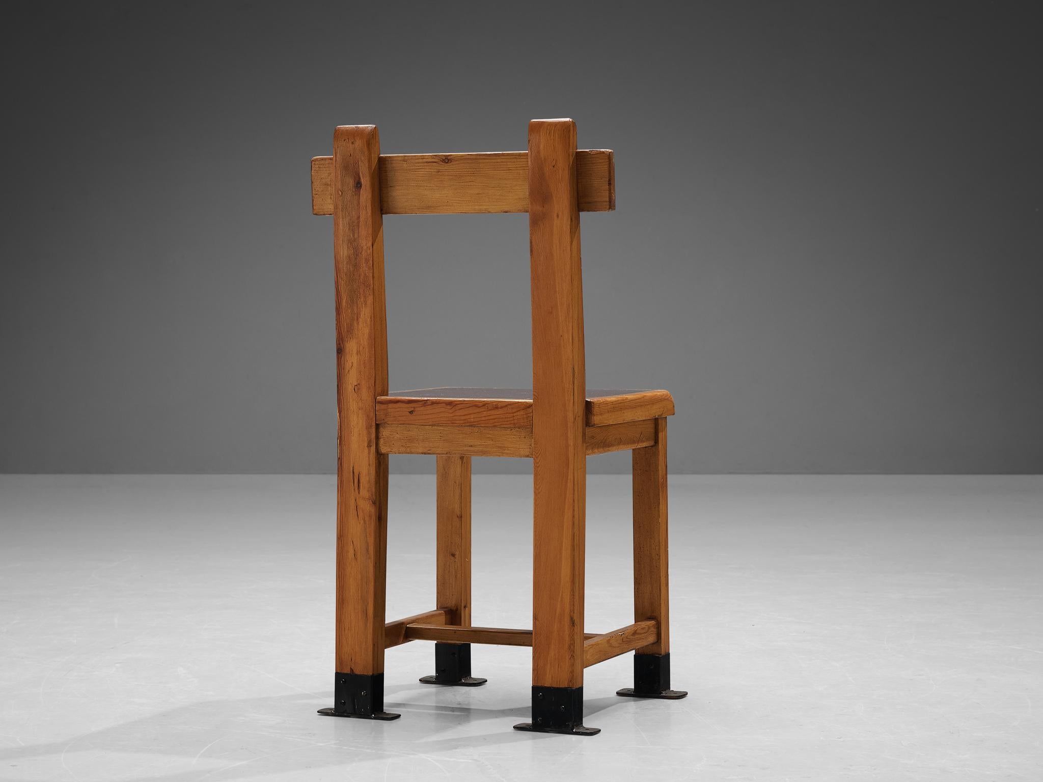 Rare French Set of Four Dining Chairs in Pine with Metal Feet 5
