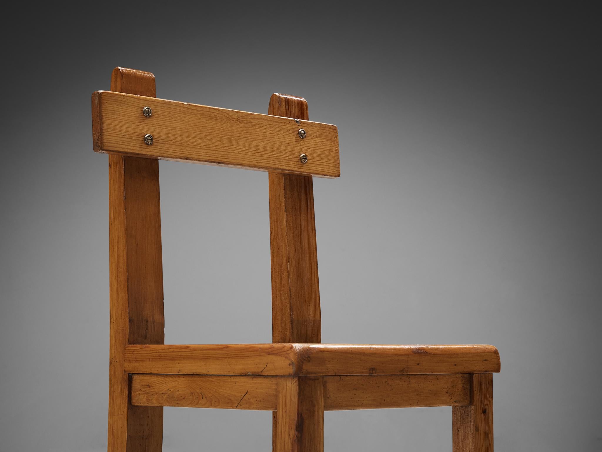 Rare French Set of Four Dining Chairs in Pine with Metal Feet 6