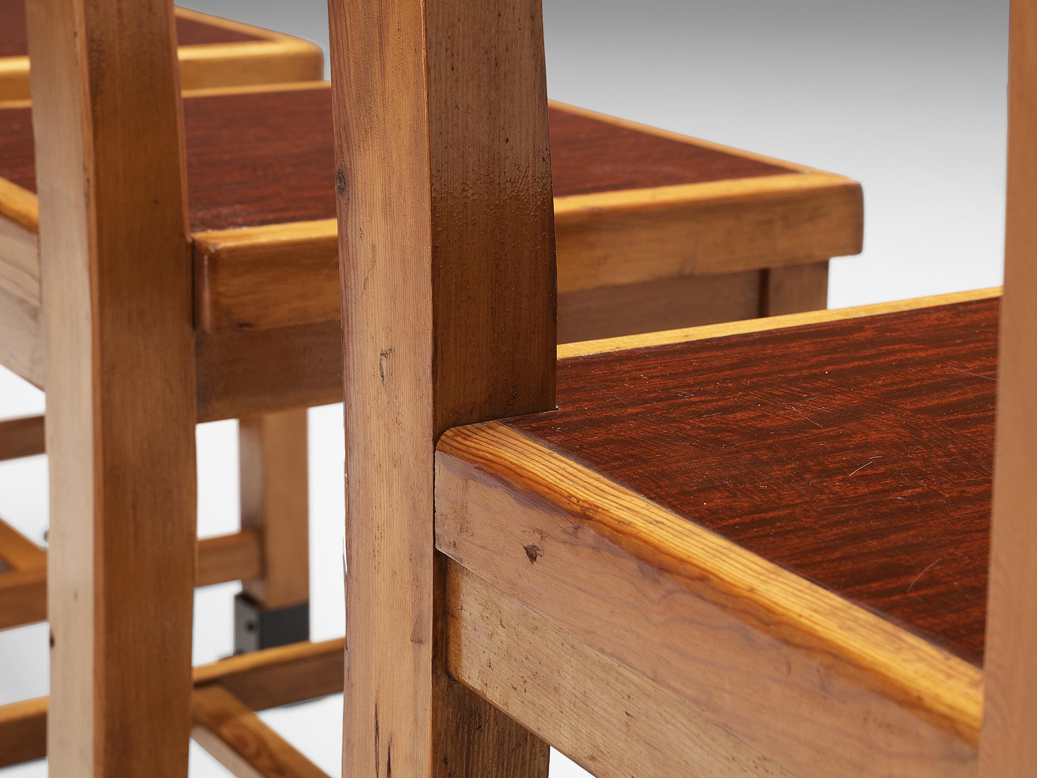 Rare French Set of Four Dining Chairs in Pine with Metal Feet 1