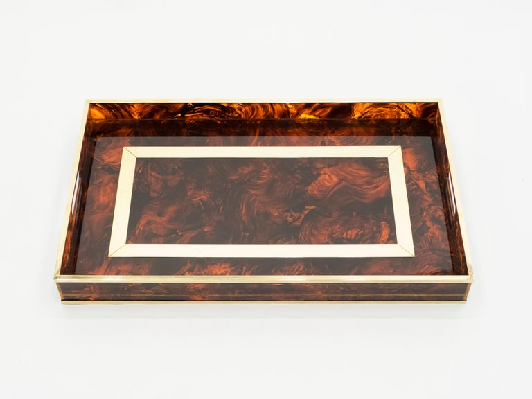 Plateau Vintage Maison Mercier – Années 70 – Lucite Marron Avec Poignées