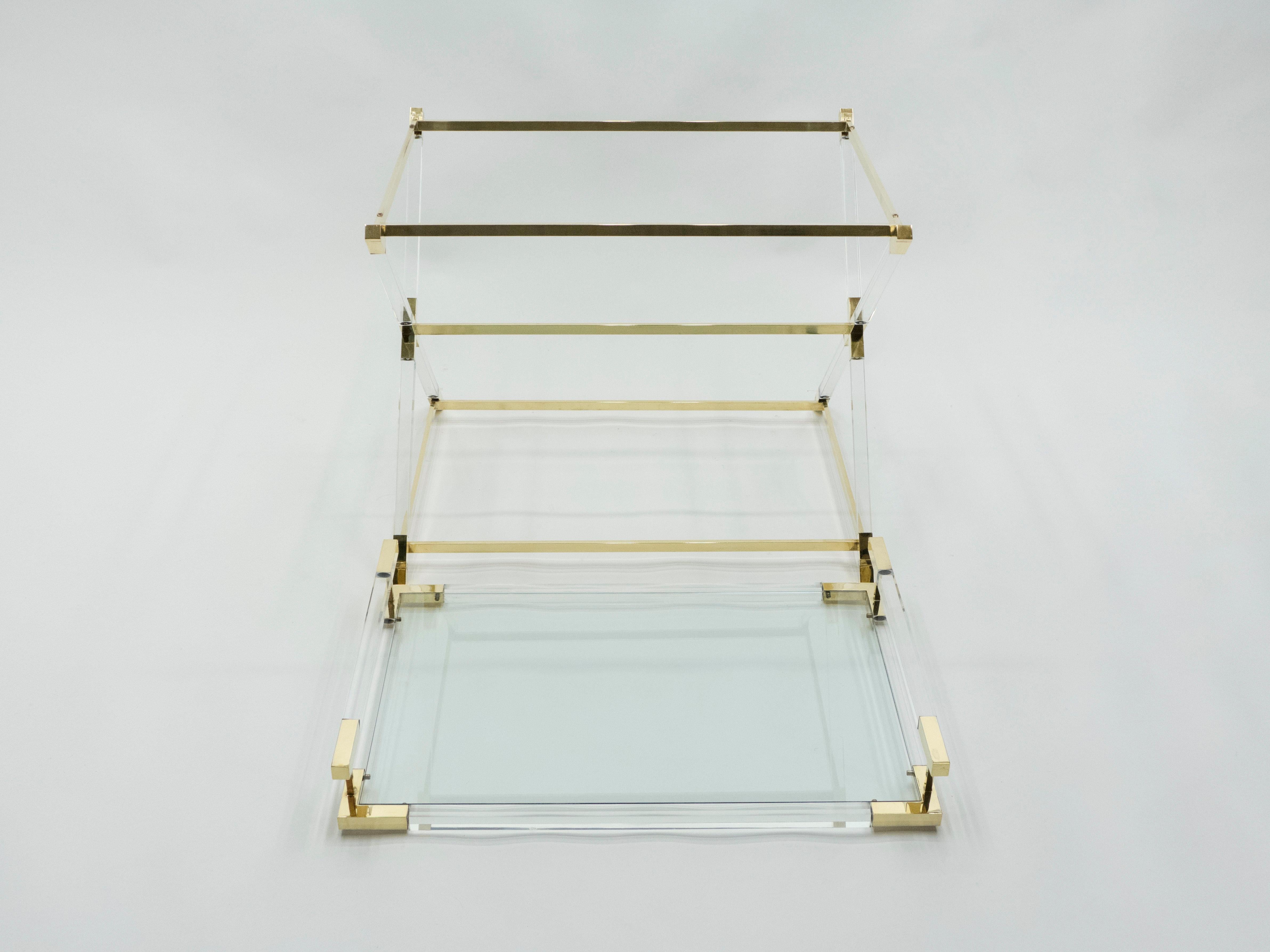 Rare French Side Tray Table Lucite and Brass Maison Jansen, 1970s For Sale 5