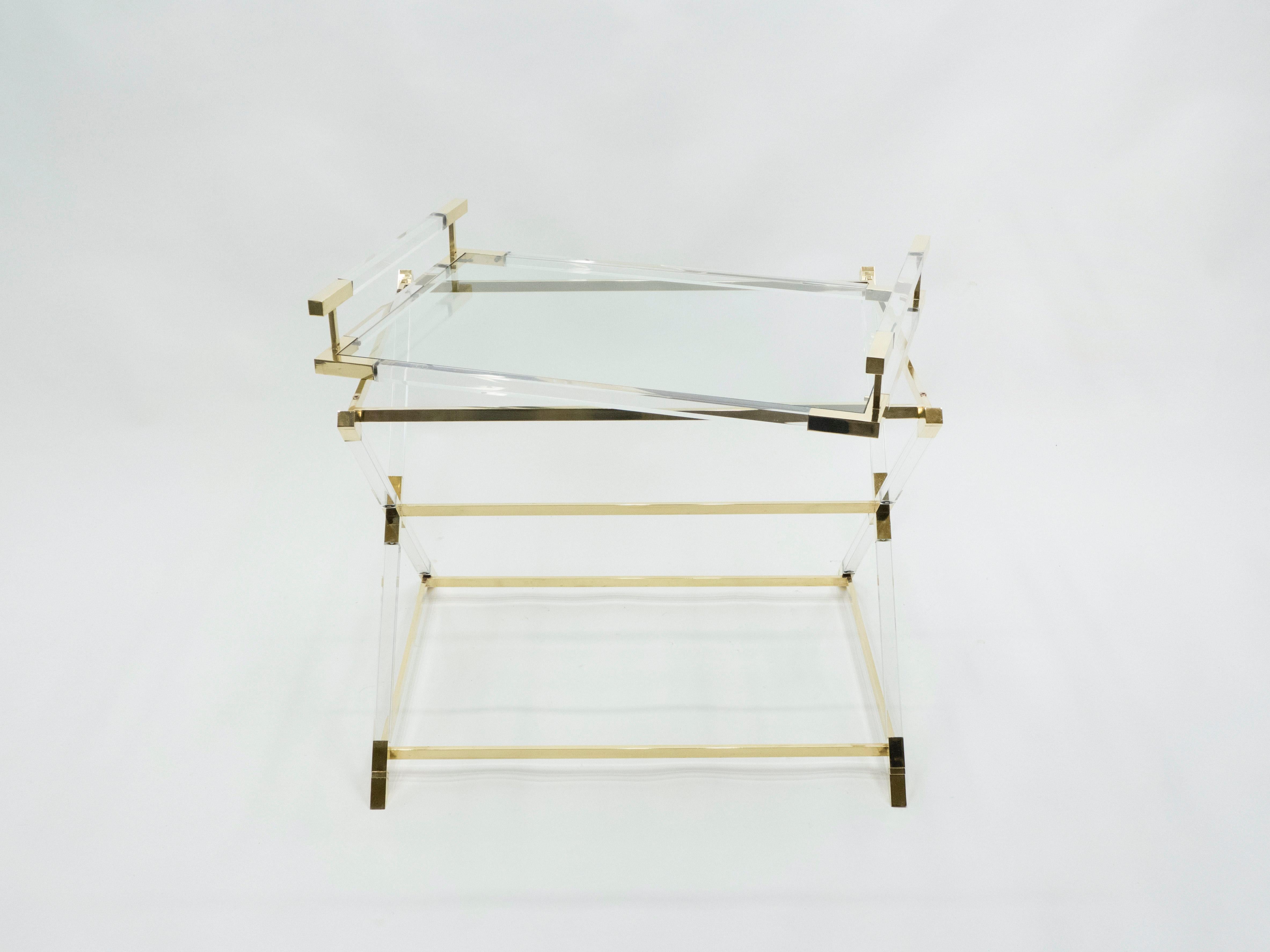 Rare French Side Tray Table Lucite and Brass Maison Jansen, 1970s For Sale 1